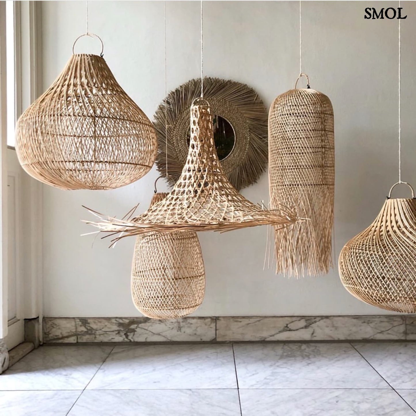 Természetes Rattan Függőlámpaernyő, 40 cm | MYKONOS | SMOL - több natúr lámpa felfüggesztve