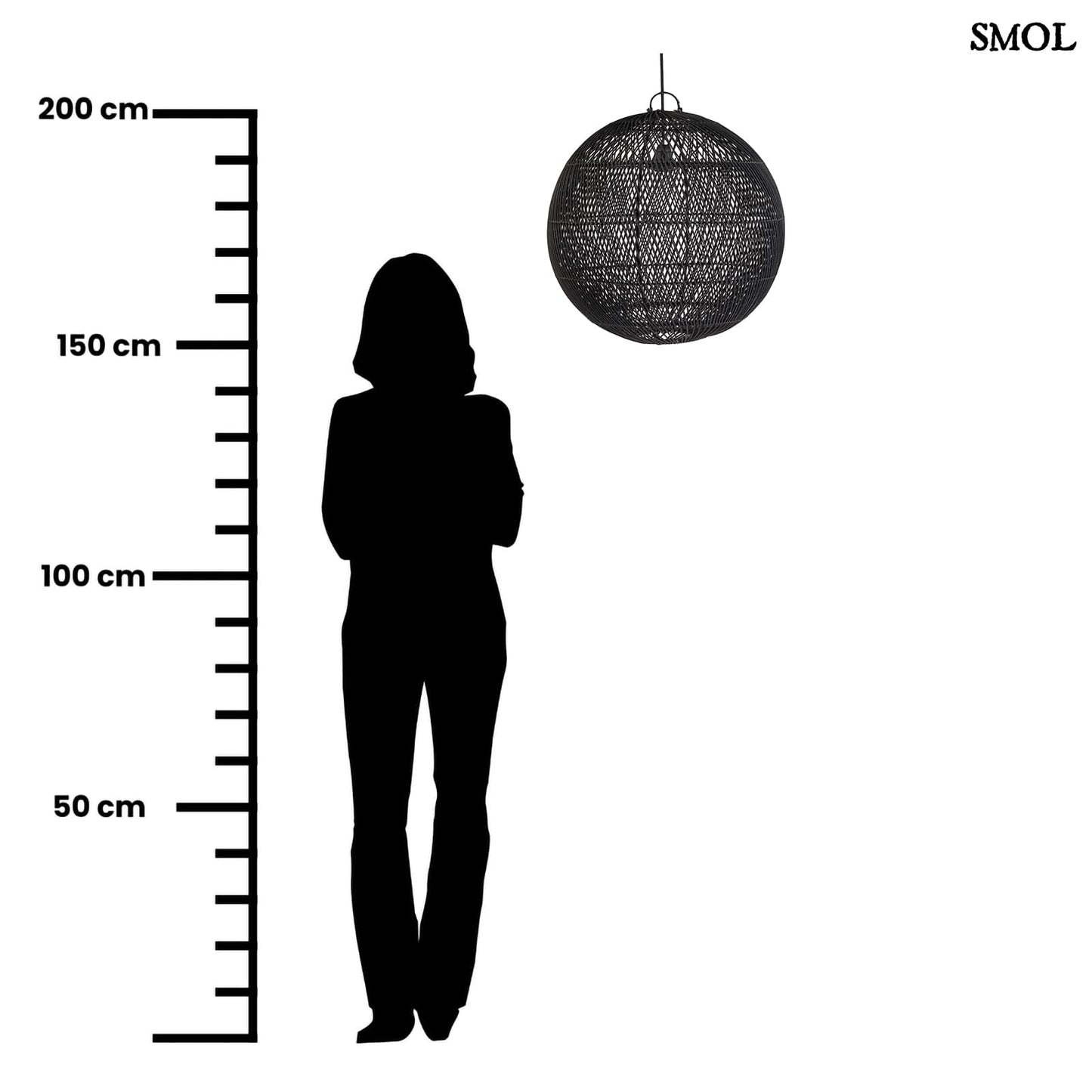 Természetes Rattan Függőlámpaernyő, ⌀50 cm | BUBBLE | SMOL - méretarányosan