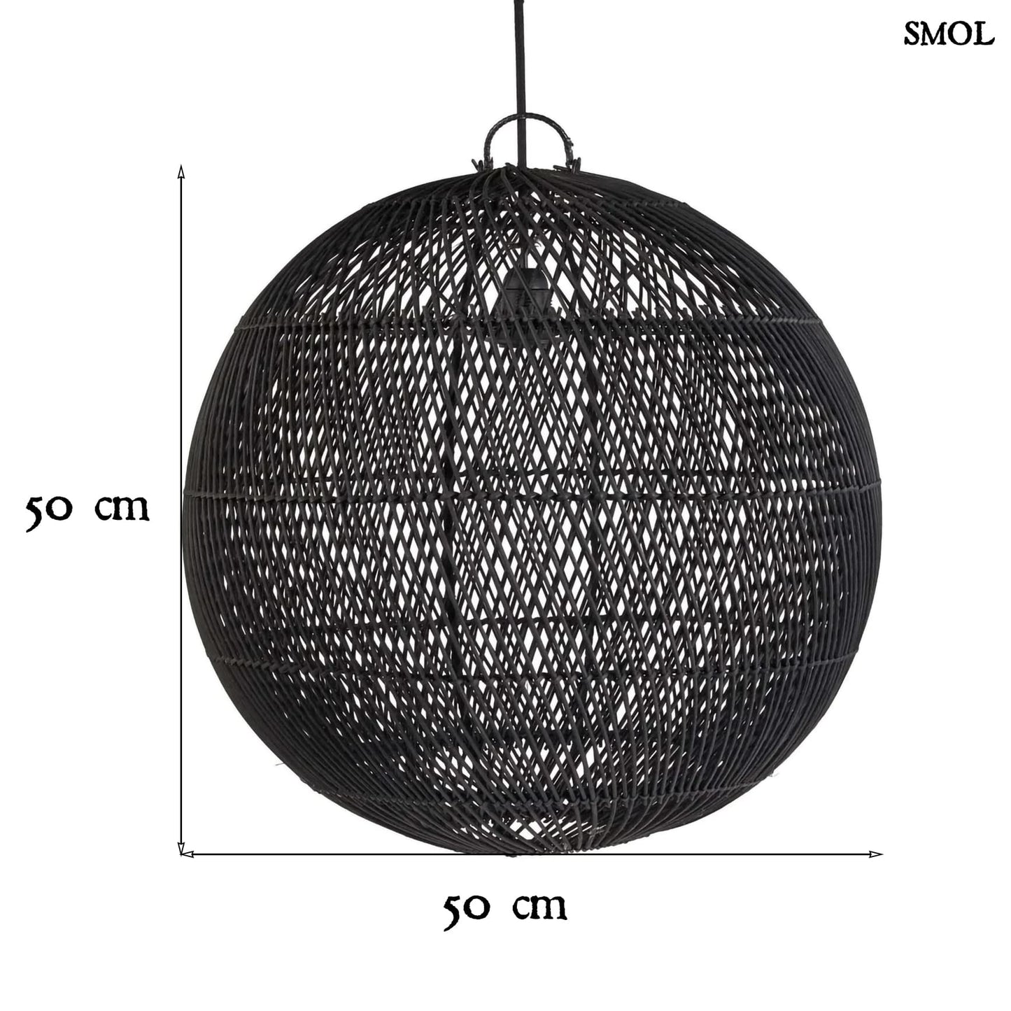 Természetes Rattan Függőlámpaernyő, ⌀50 cm | BUBBLE | SMOL - méretekkel