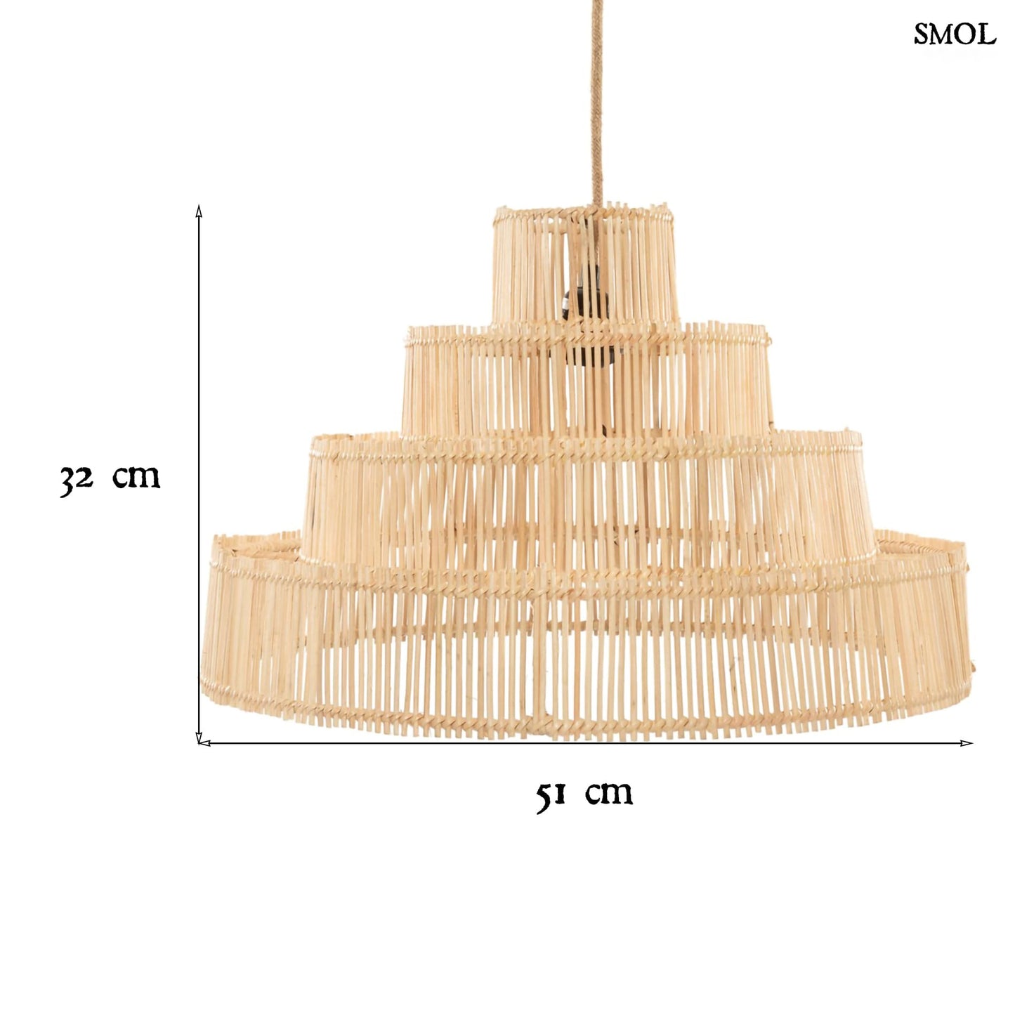 Természetes Rattan Függőlámpaernyő, 51 cm | CAKE | SMOL - méretekkel