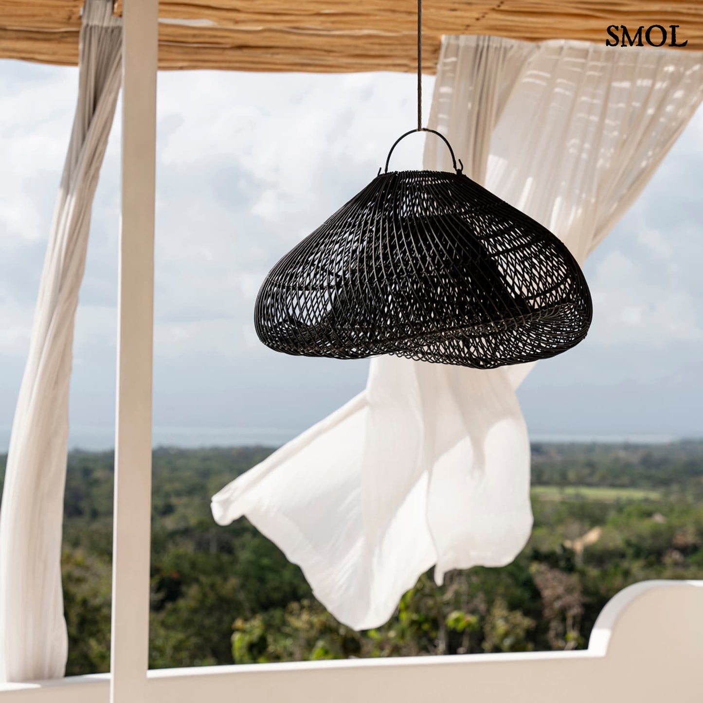 Természetes Rattan Függőlámpaernyő, ⌀60 cm | CLOUD | SMOL - teraszon, függönnyel