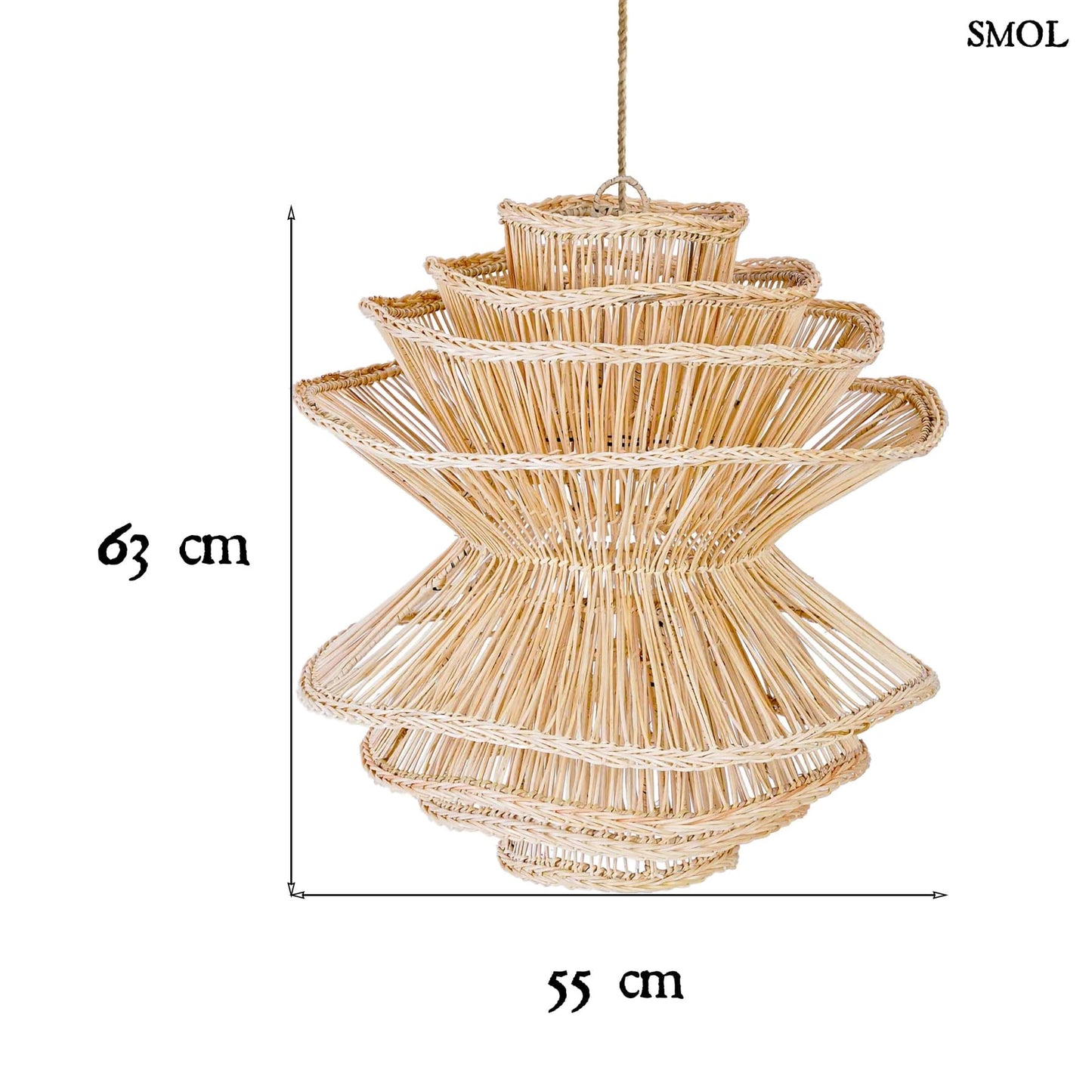 Természetes Rattan Függőlámpaernyő, 63 cm | SHIITAKE | SMOL - méretekkel