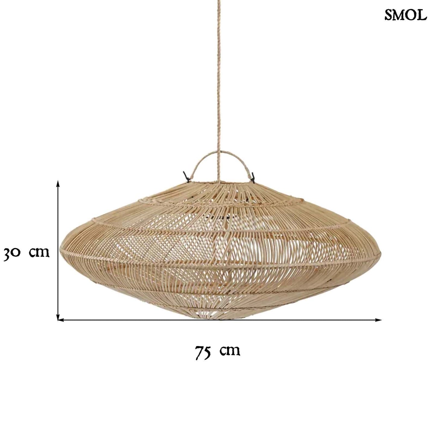 Függőlámpaernyő - natúr, rattan, ⌀75 cm | MACARON | SMOL - méretekkel