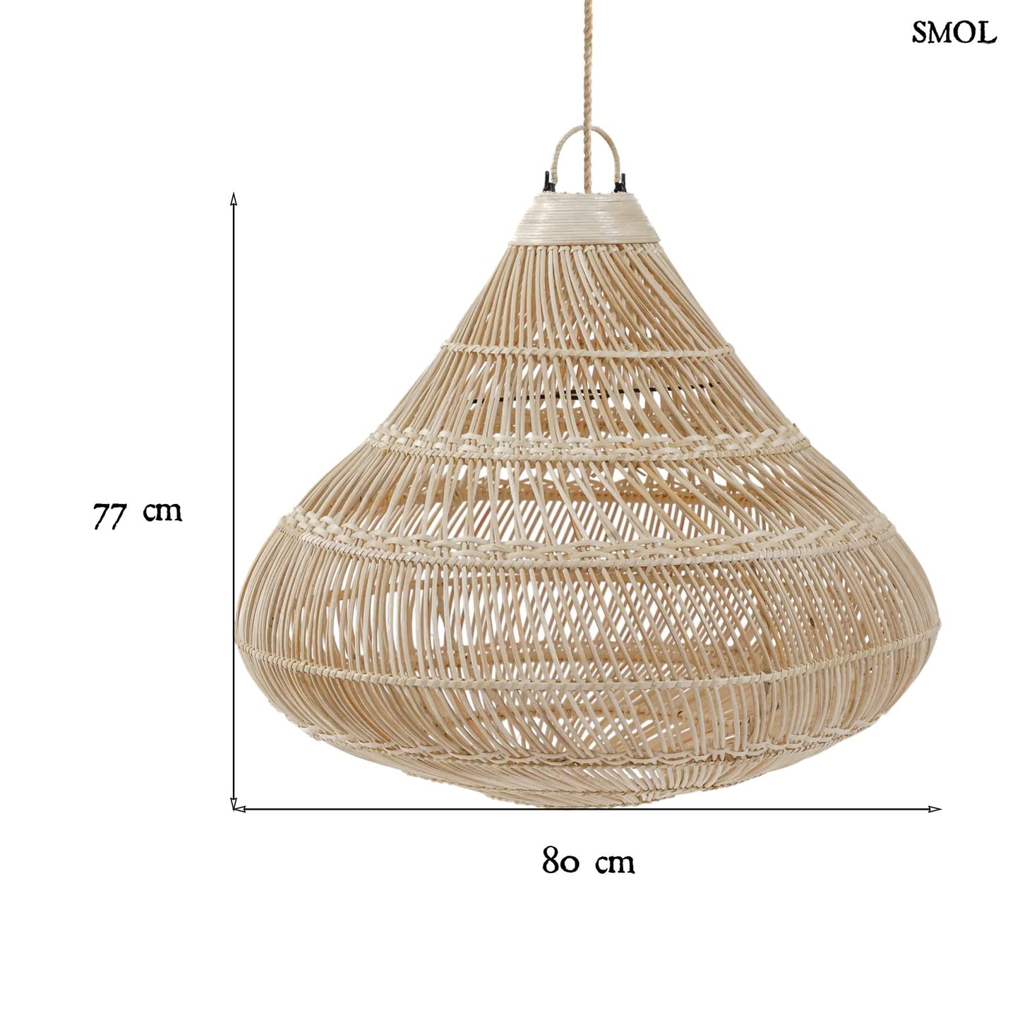 Természetes Rattan Függőlámpaernyő, 80 cm | DROP | SMOL - méretekkel