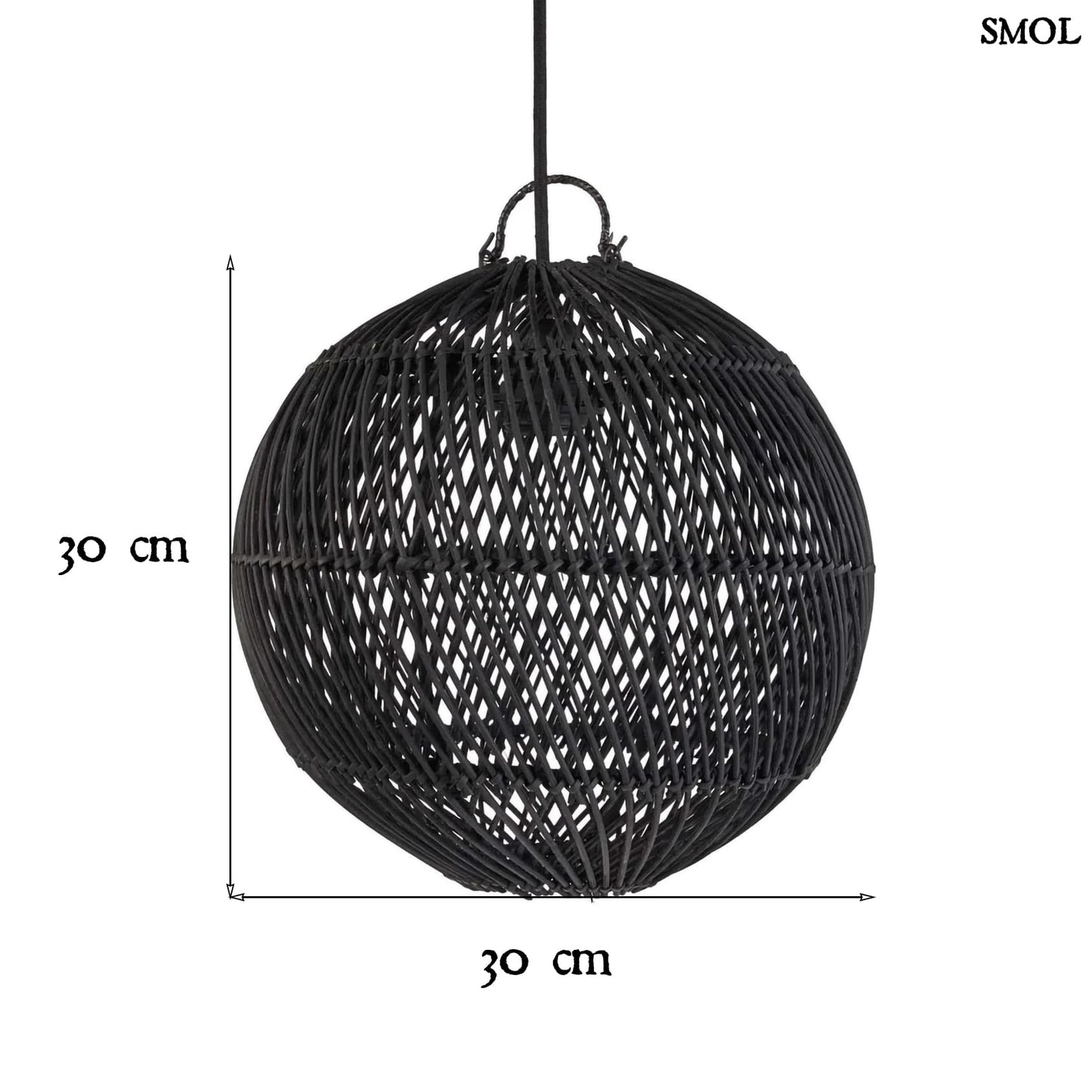 Természetes Rattan Függőlámpaernyő, ⌀30 cm | BUBBLE | SMOL - méretekkel