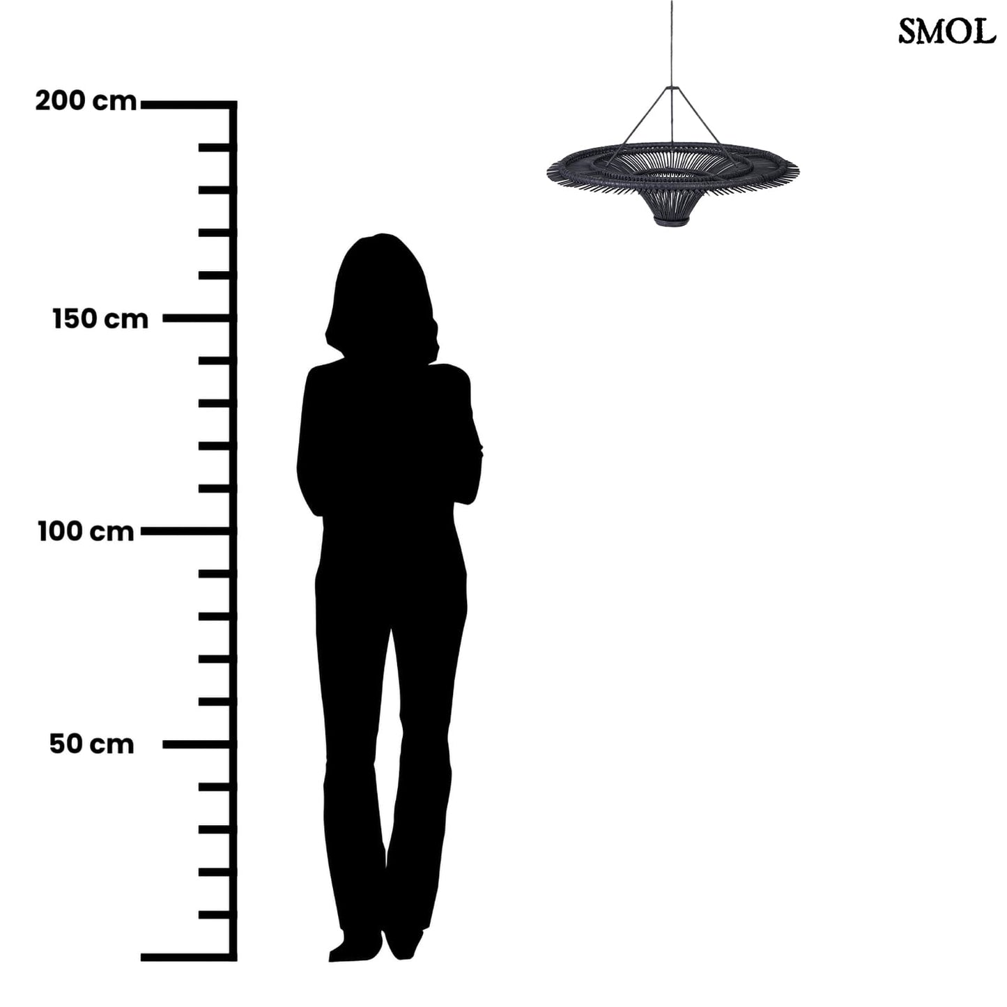 Természetes Rattan Függőlámpaernyő, ⌀60, fekete | SKY | SMOL - méretarányosan