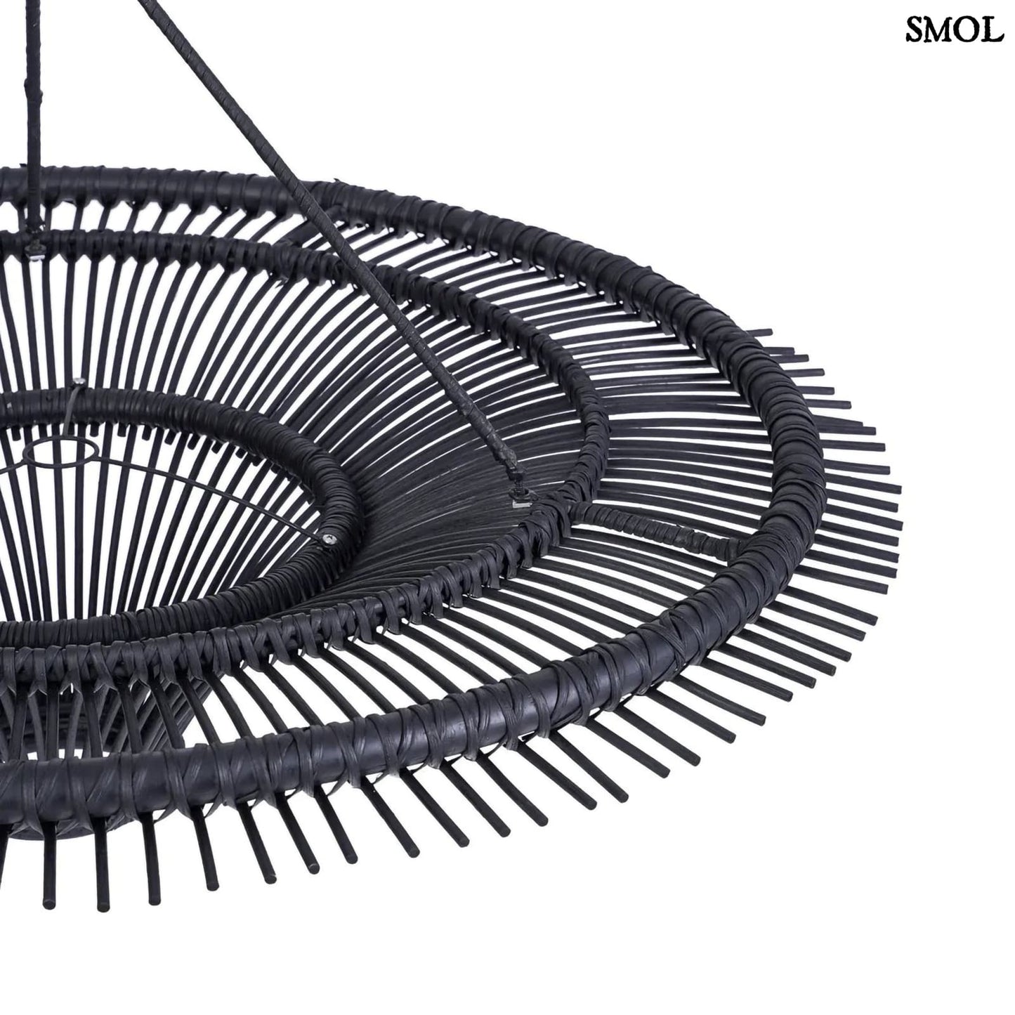 Természetes Rattan Függőlámpaernyő, ⌀60, fekete | SKY | SMOL - oldalról, nagyítva