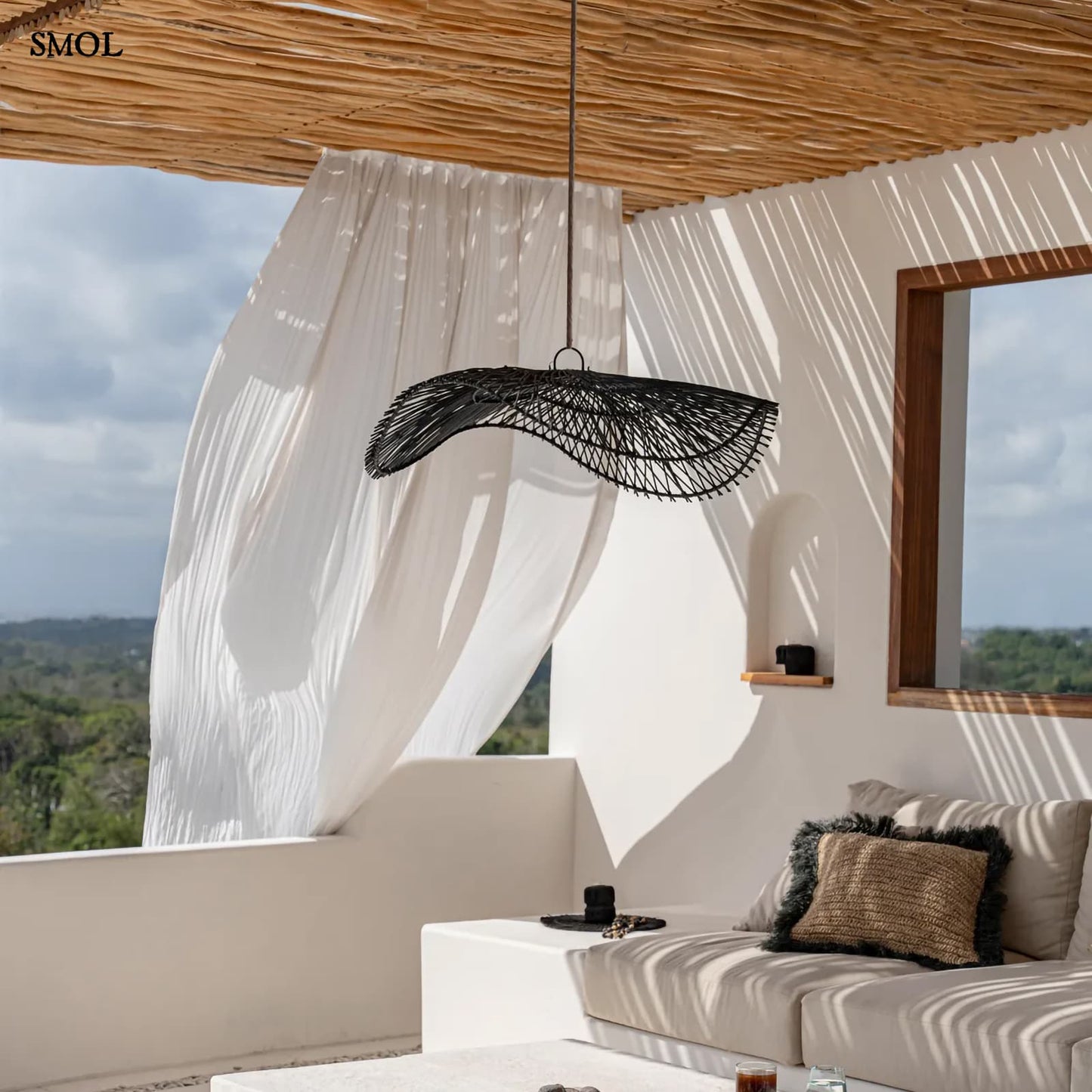 Természetes Rattan Függőlámpaernyő, 75 cm | CHAPEAU | SMOL - teraszon, függönnyel