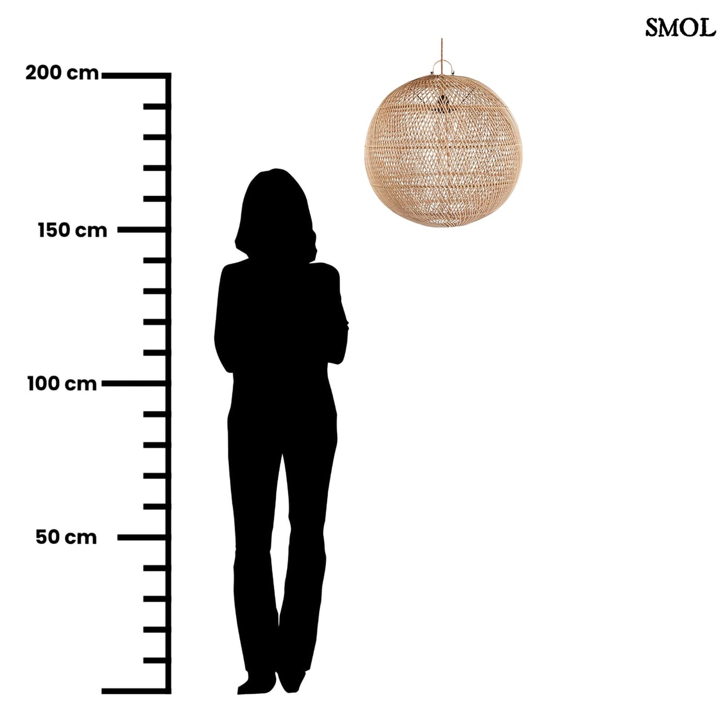 Természetes Rattan Függőlámpaernyő, ⌀ 50 cm | BUBBLE | SMOL - méretarányosan