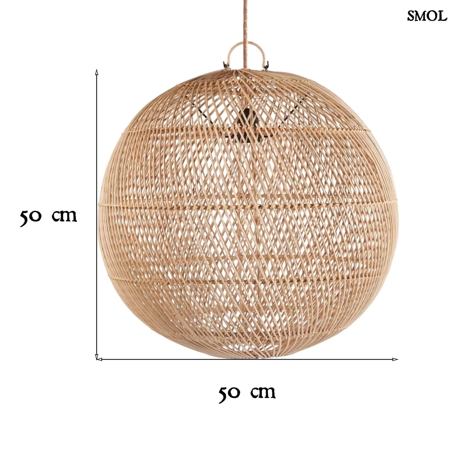 Természetes Rattan Függőlámpaernyő, ⌀ 50 cm | BUBBLE | SMOL - méretekkel