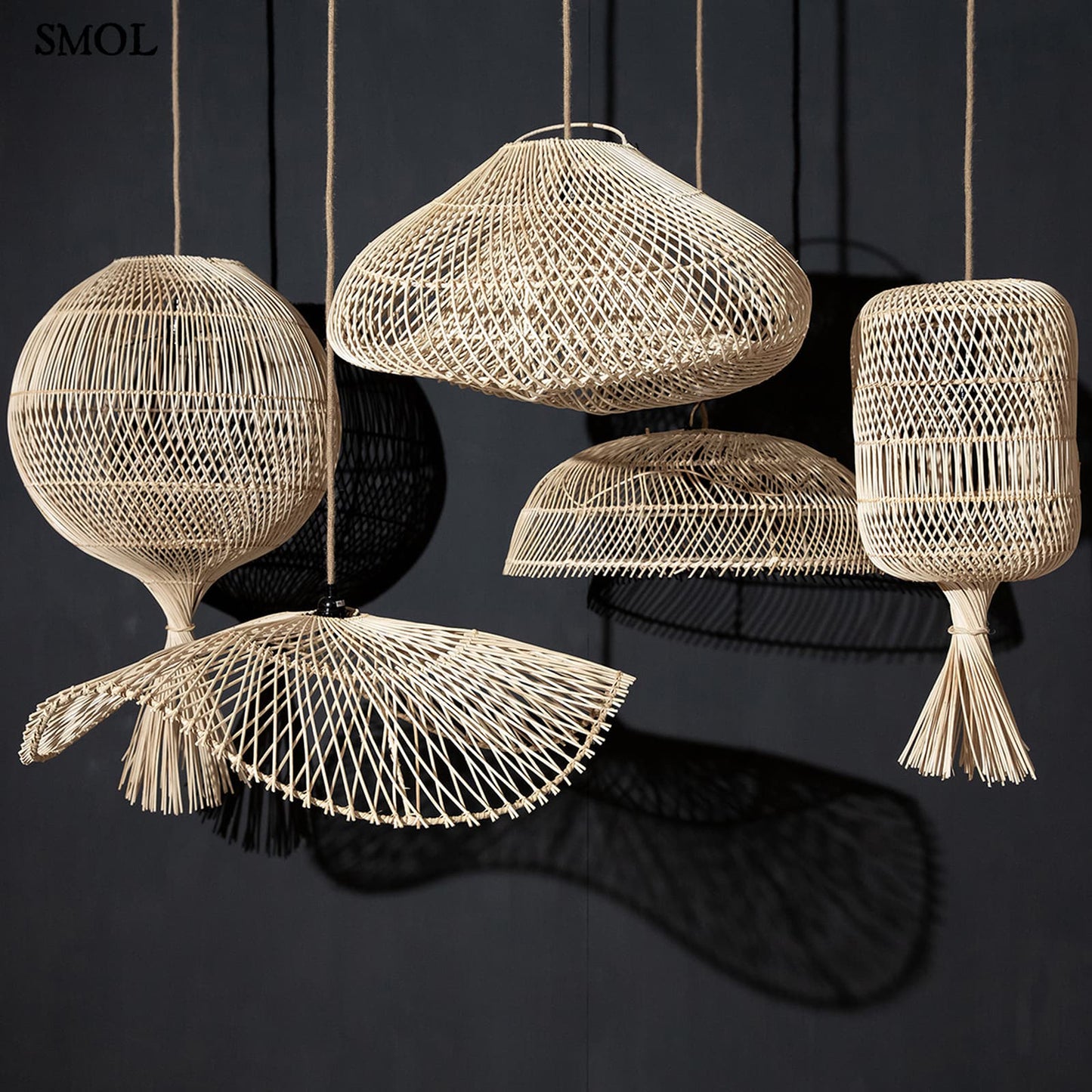 Természetes Rattan Függőlámpaernyő, 60 cm | CLOUD | SMOL - fekete háttérrel, több forma lámpa