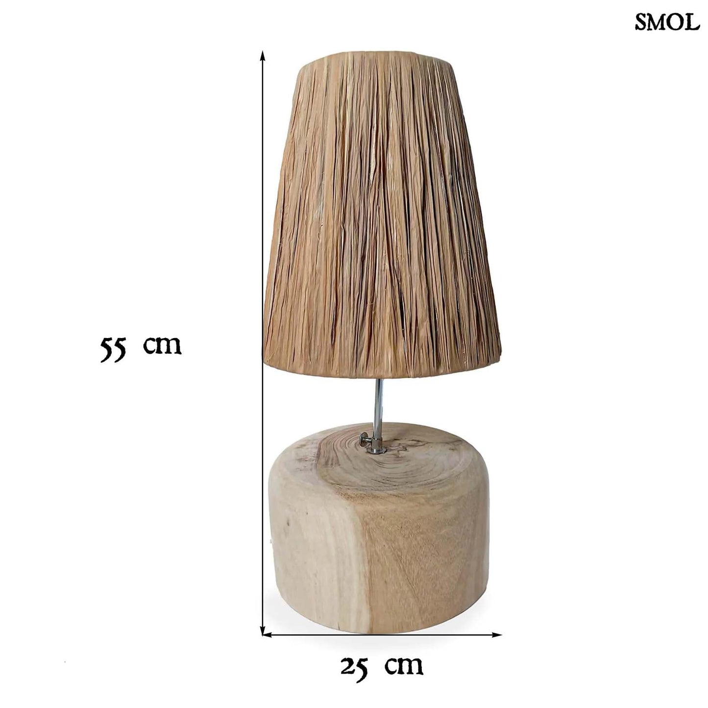 Természetes Teakfa Asztali lámpa, 55 cm | RAFFIA TEAK | SMOL - méretekkel