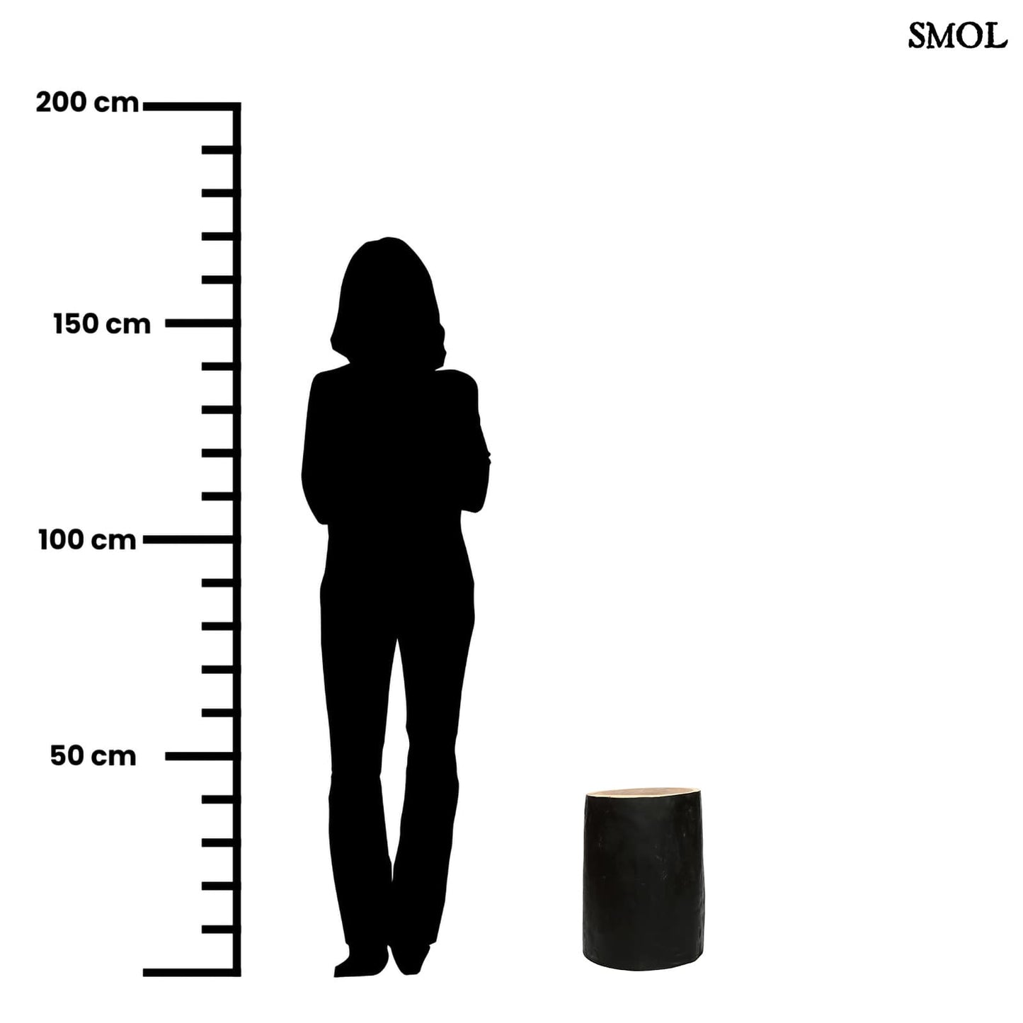 Természetes fa kisasztal és ülőke, fekete | TRIBE | SMOL - méretarányosan