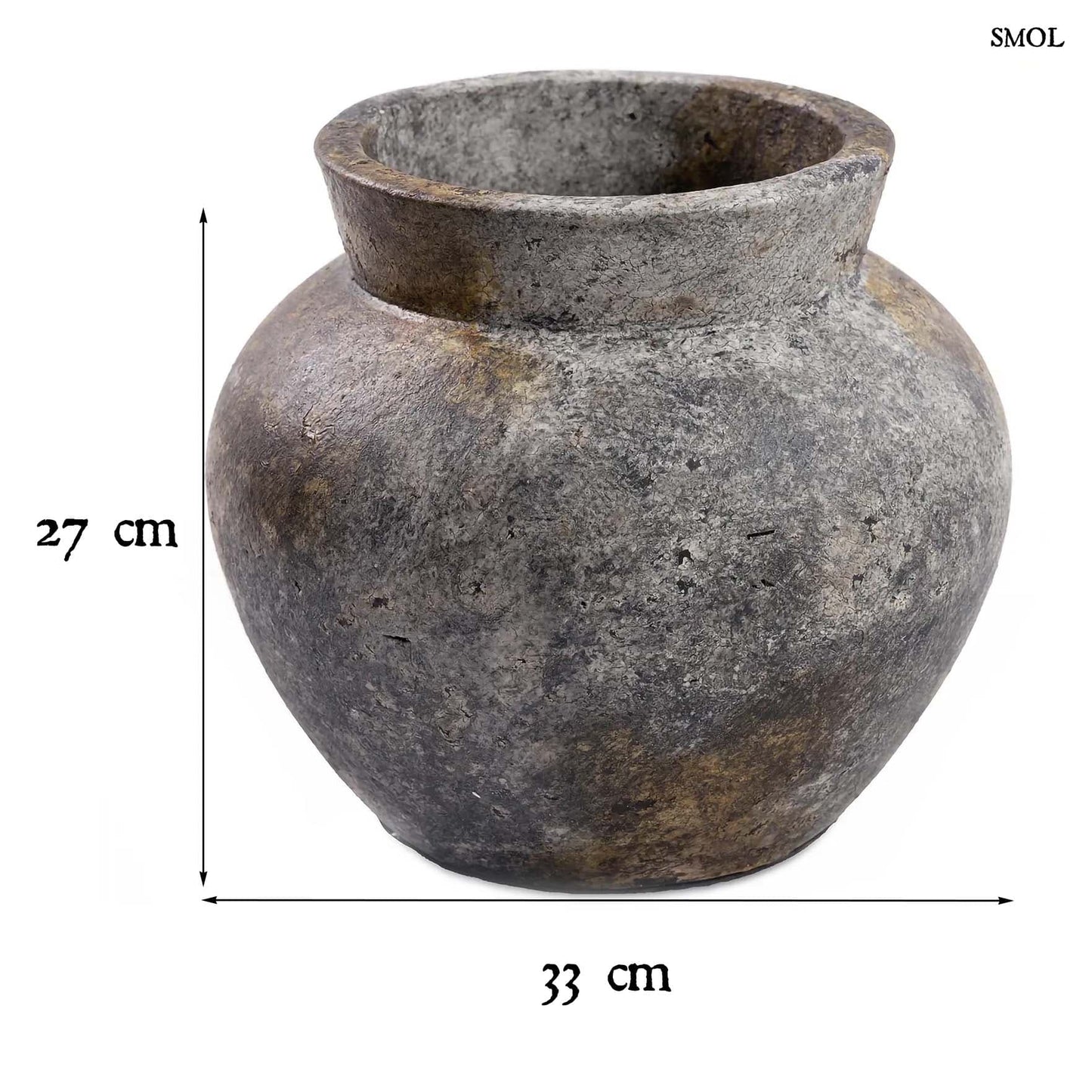 FUNKY, antikolt szürke váza, ⌀33 cm - smol.hu - méretekkel