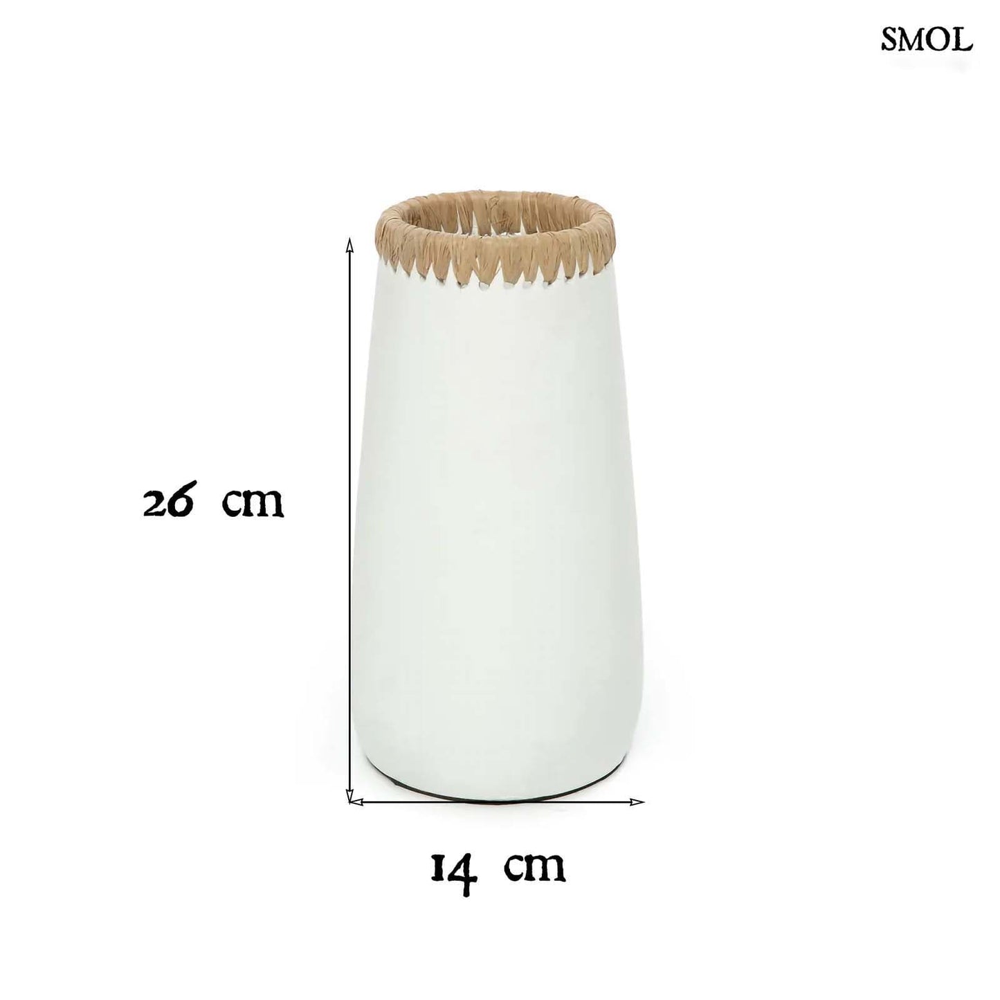 Váza- fehér, terrakotta, raffiával, 26 cm | STEFF - smol.hu - méretekkel