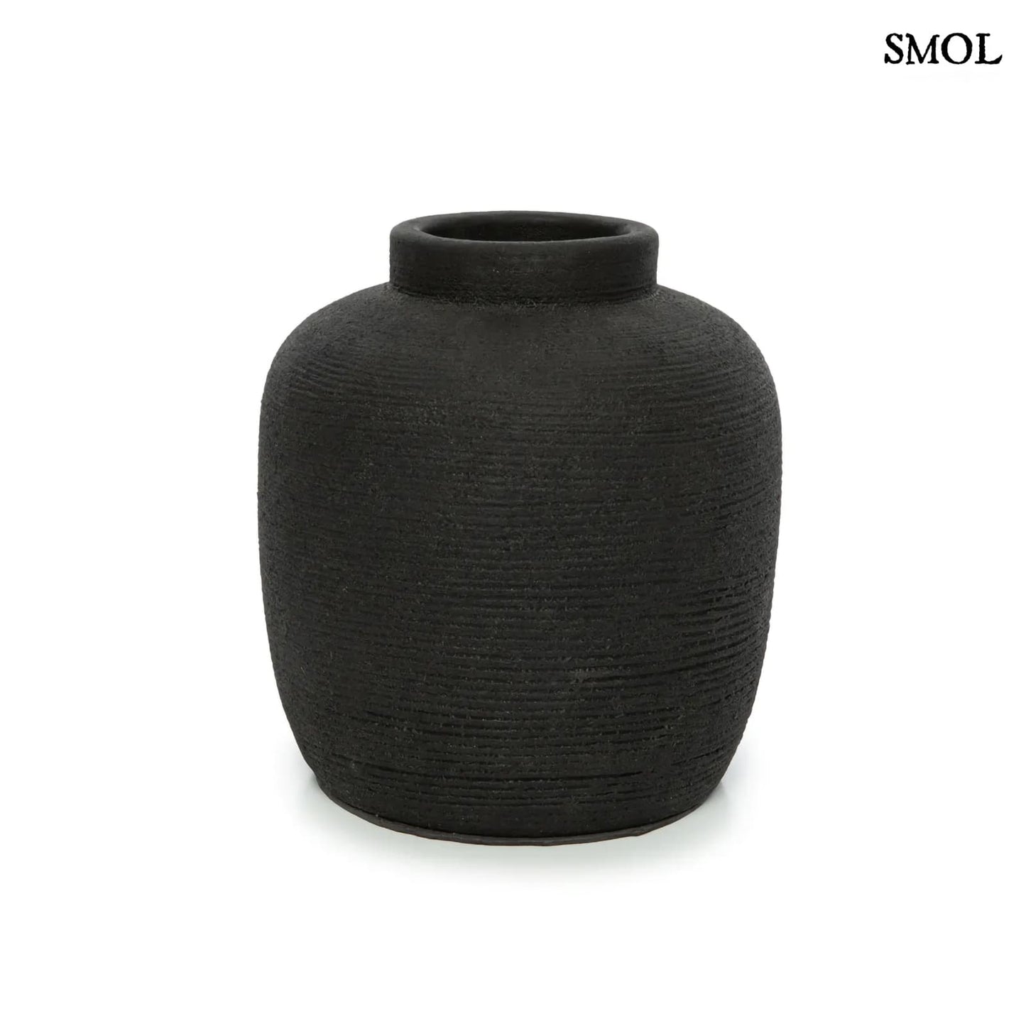 PEAKY, fekete terrakotta váza, 18 cm - smol.hu - fehér háttérrel