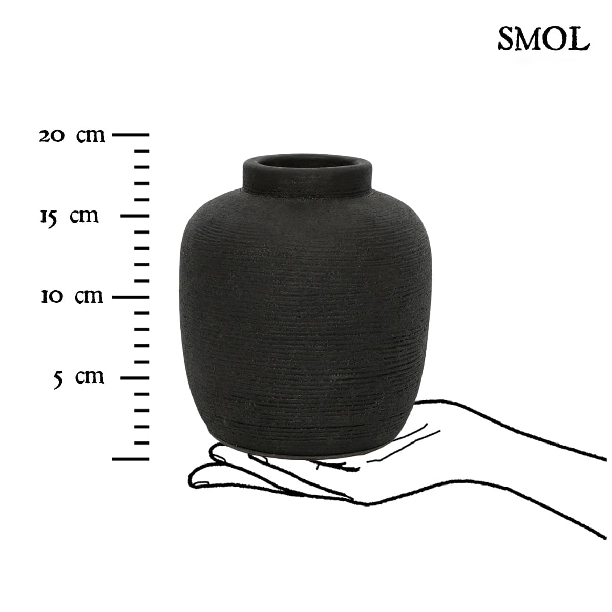 PEAKY, fekete terrakotta váza, 18 cm - smol.hu - méretarányosan