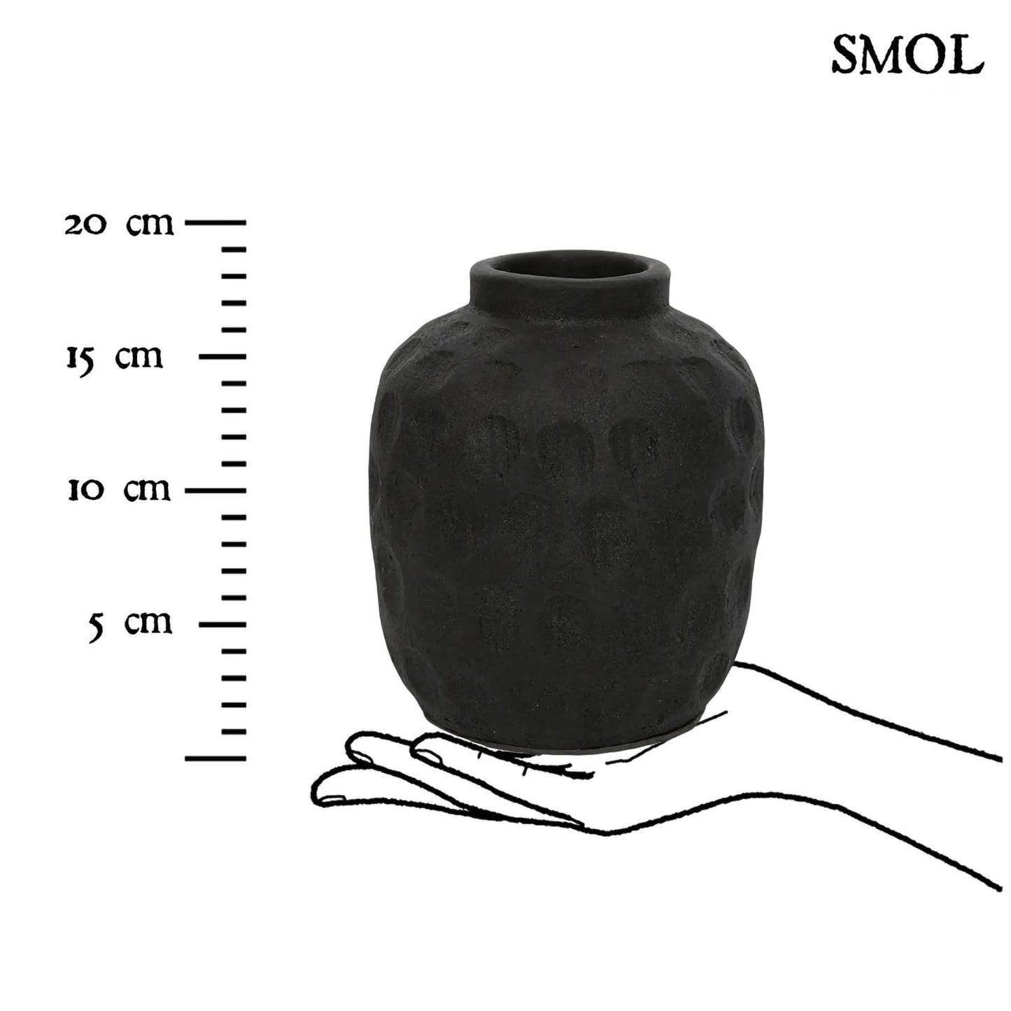 TRENDY, fekete, terrakotta váza, 18 cm - smol.hu - méretarányosan