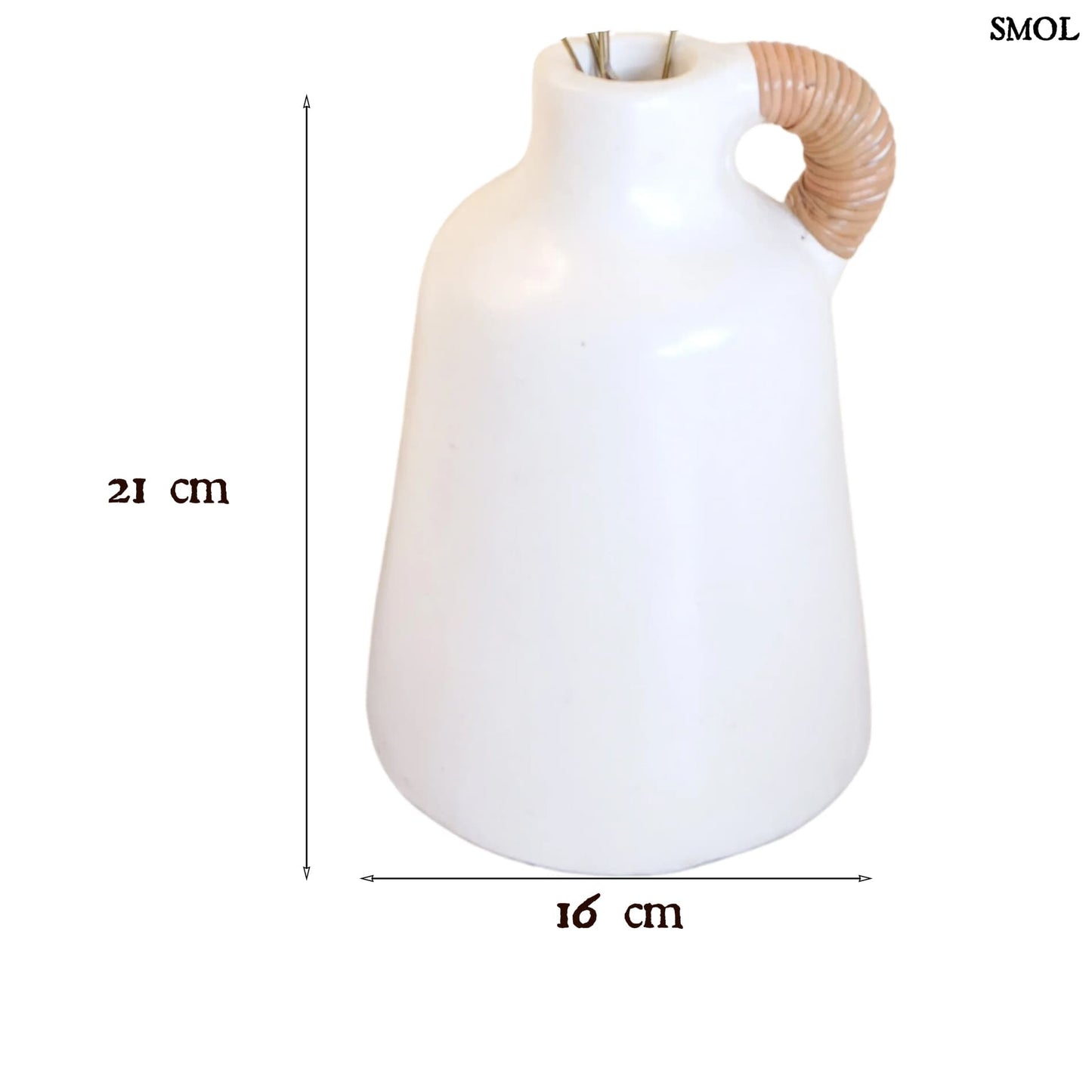 Váza rattannal, fehér | SANA - smol.hu - méretekkel