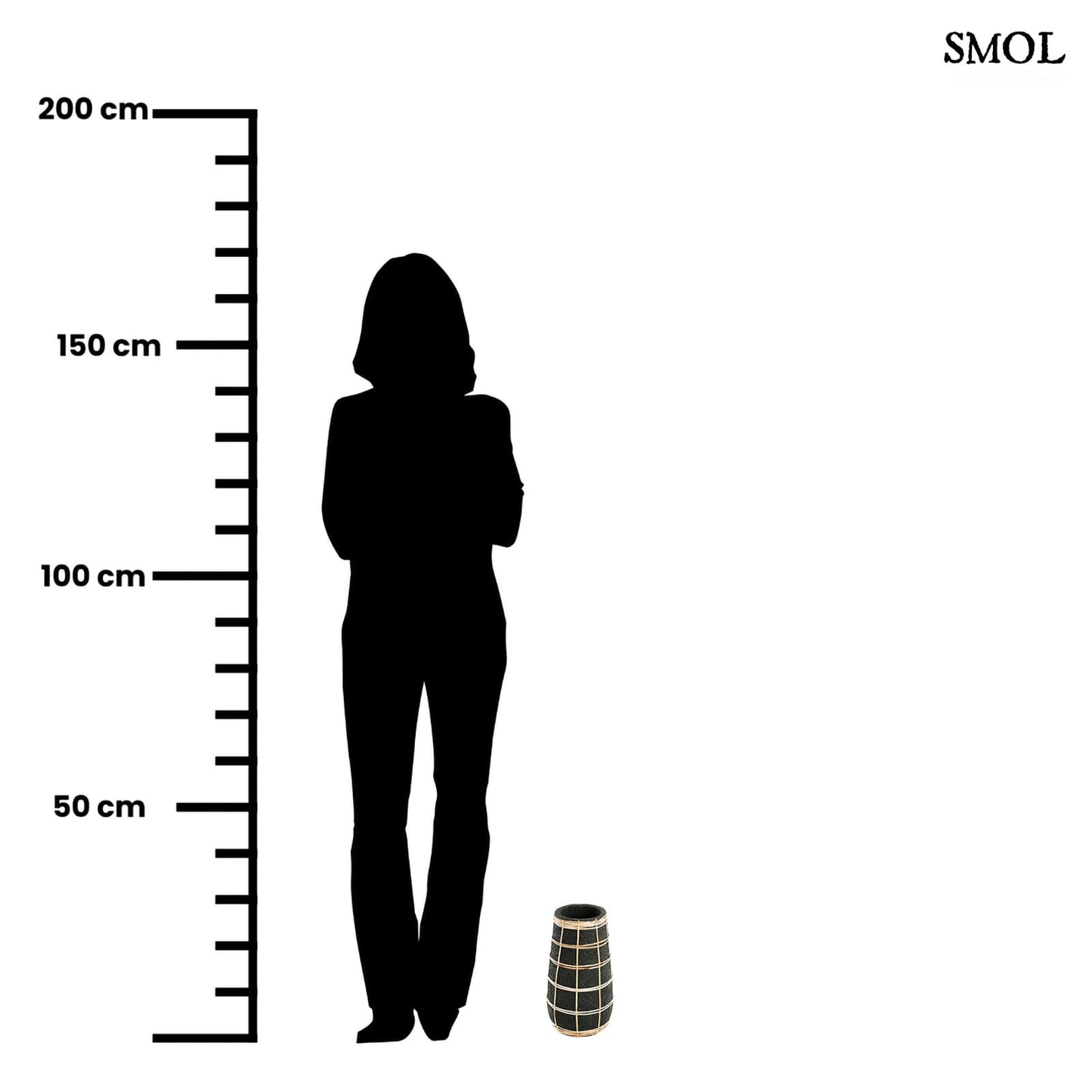 Váza - terrakotta, fekete, rattannal, 26 cm | CORAE - smol.hu -méretarányosan
