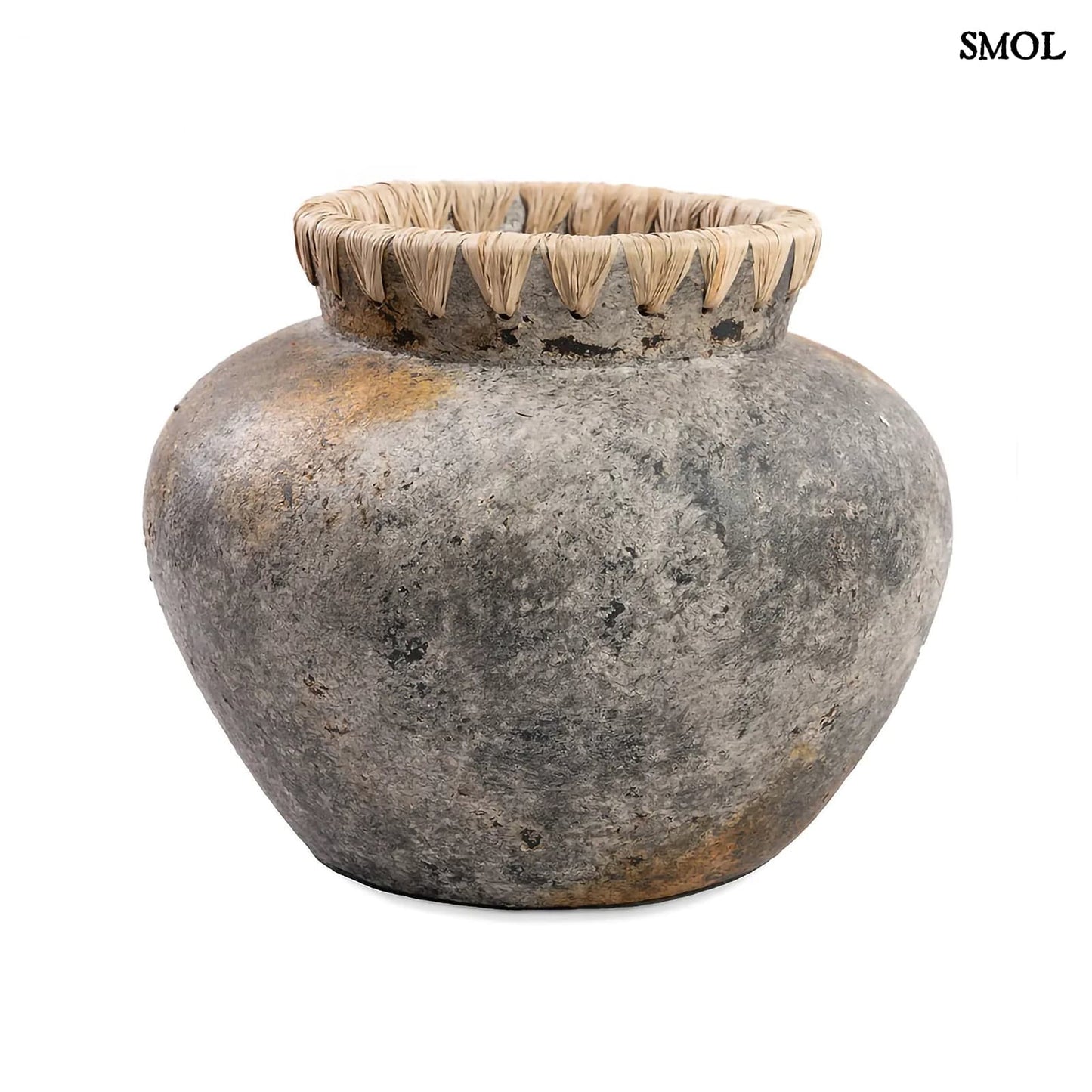 Váza - terrakotta, szürke, raffiával, 29 cm | STENY - smol.hu - fehér háttérrel
