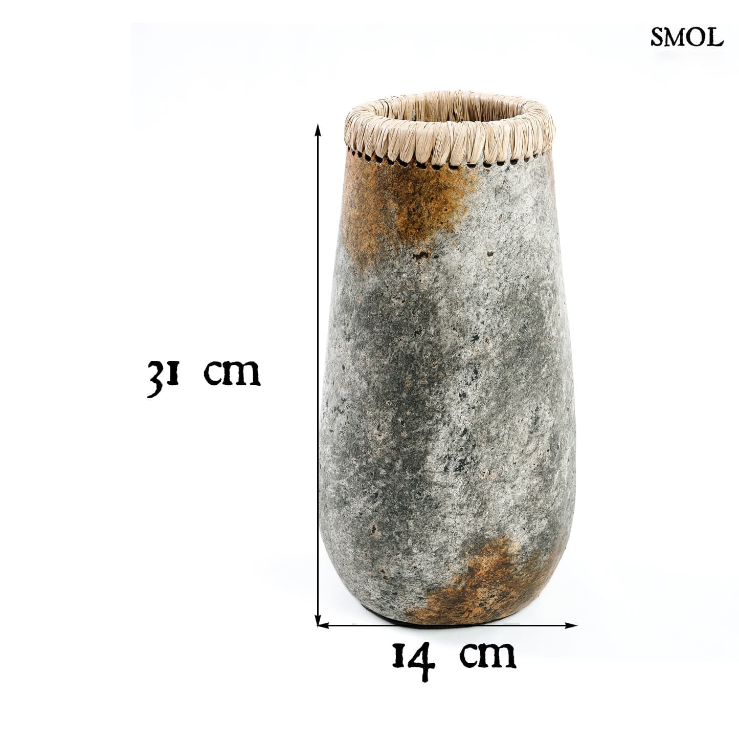 SAGE, terrakotta váza raffiával, 31 cm - smol.hu - méretekkel