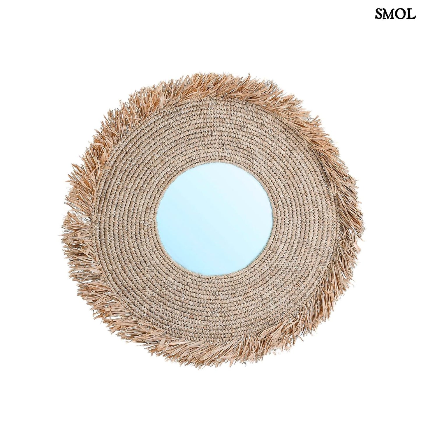 YEMA, falitükör dekoráció természetes raffiával, ⌀60 cm - smol.hu - fehér háttérrel