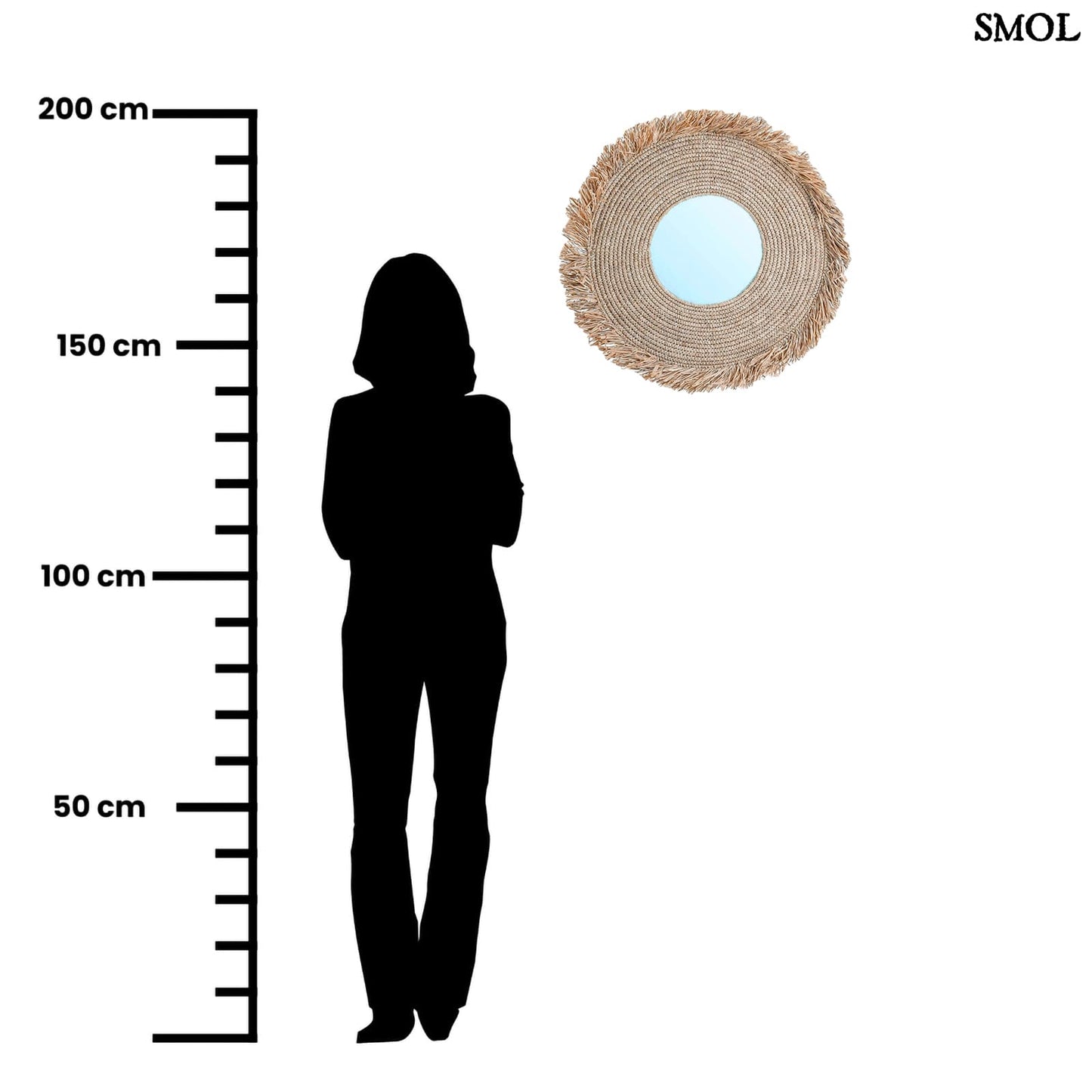 YEMA, falitükör dekoráció természetes raffiával, ⌀60 cm - smol.hu - méretarányosan