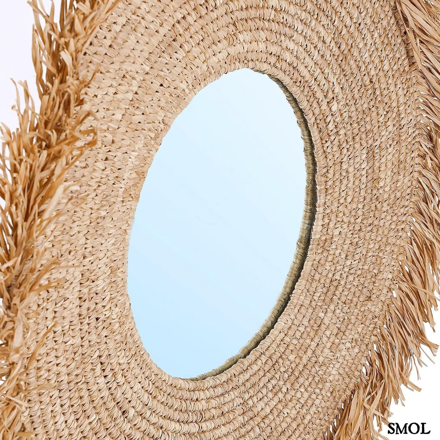 YEMA, falitükör dekoráció természetes raffiával, ⌀60 cm - smol.hu - tükör nagyítva