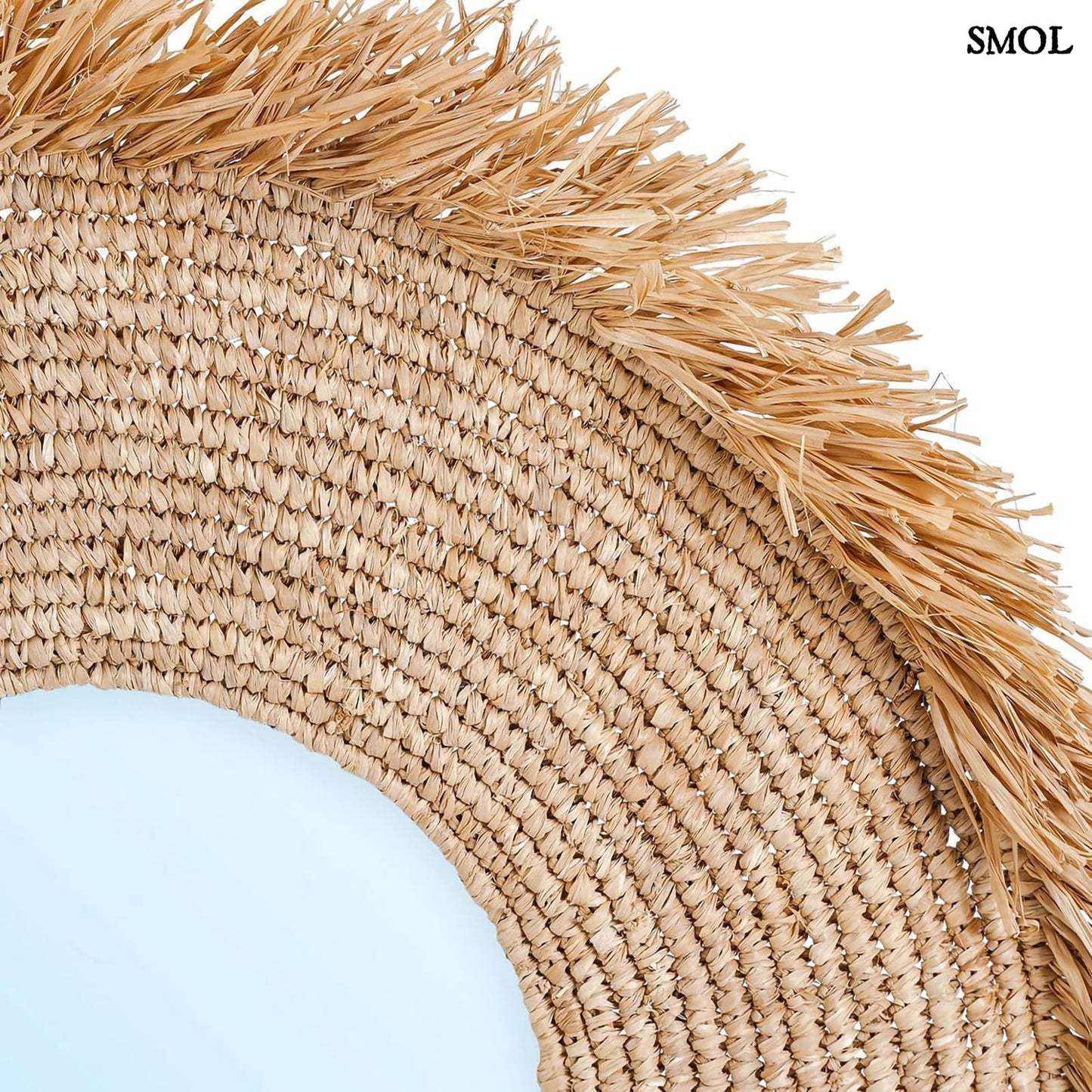 YEMA, falitükör dekoráció természetes raffiával, ⌀60 cm - smol.hu - keret nagyítva