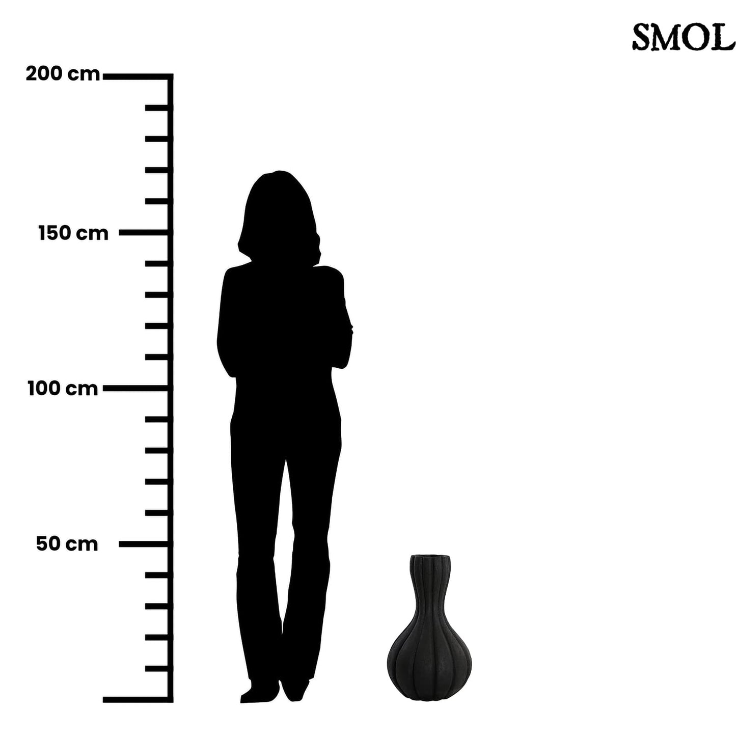 YUCCA, fekete, nagyméretű padlóváza, 47,5 cm - smol.hu - méretarányosan