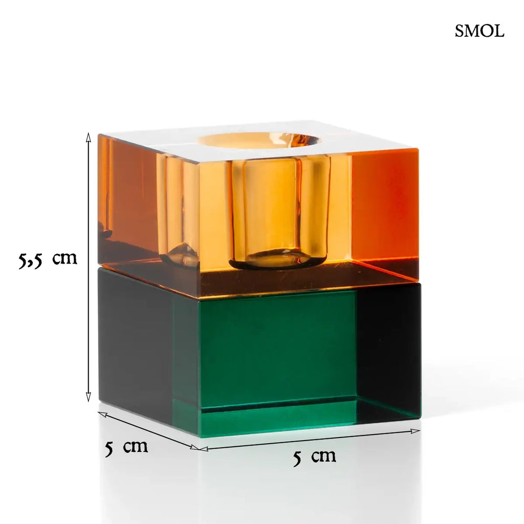 Glaswürfel Teelichthalter – grün-bernstein, Kerzenhalter | GEM BLOCKS