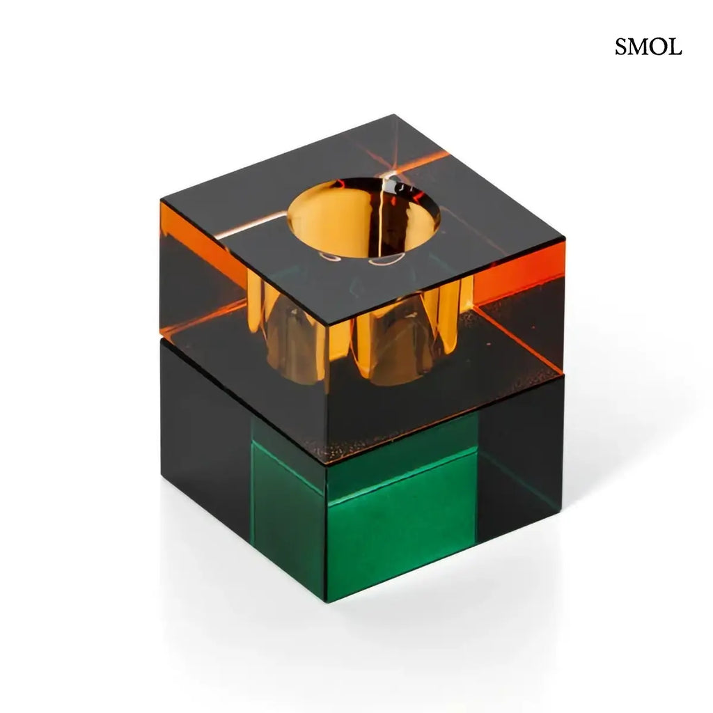 Glaswürfel Teelichthalter – grün-bernstein, Kerzenhalter | GEM BLOCKS