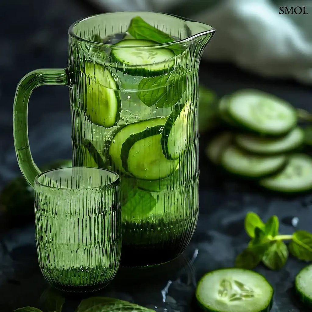Glaskrug – grüner, rustikaler, gerippter Wasserkrug | MOSS