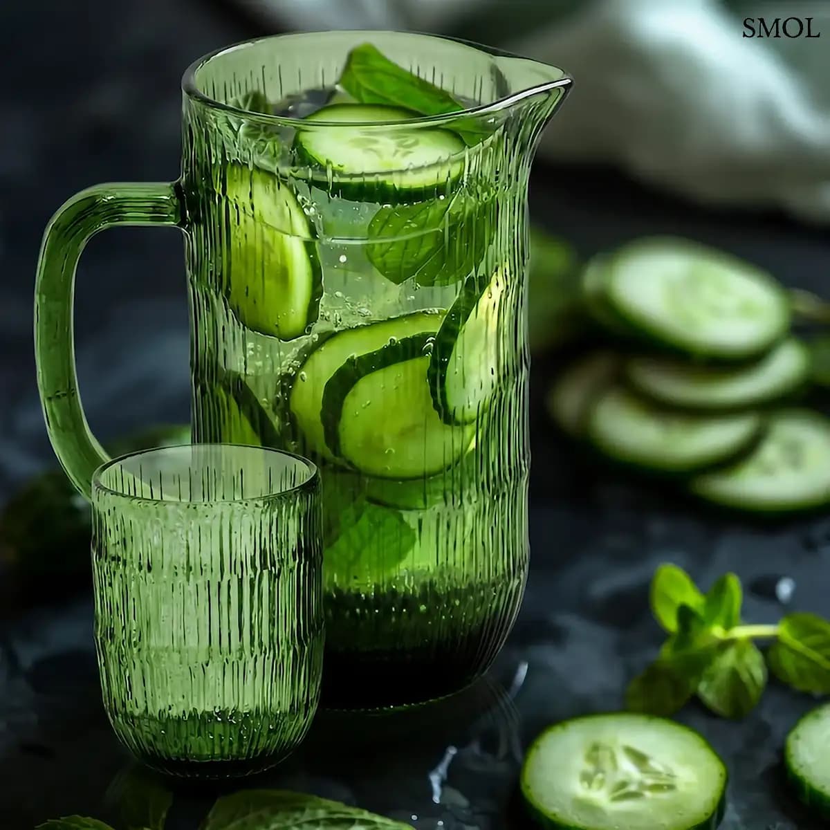 Glaskrug – grüner, rustikaler, gerippter Wasserkrug | MOSS