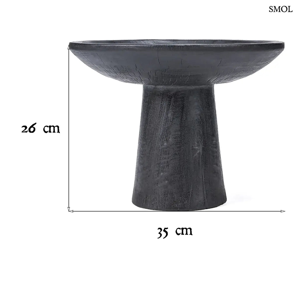 Fekete talpas kerek mangófa tálca, 35×26 cm, méretekkel