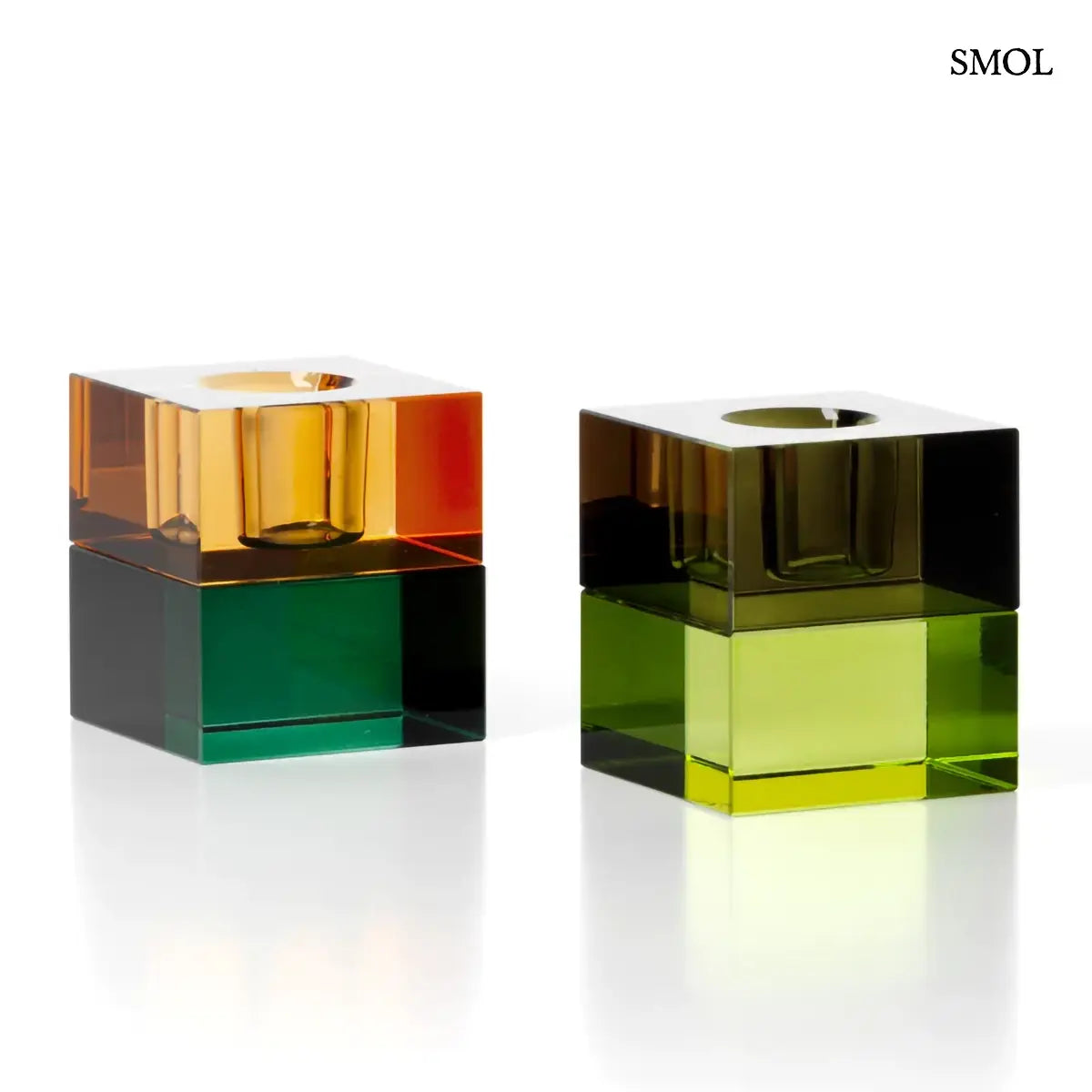 Glaswürfel Teelichthalter – grün-bernstein, Kerzenhalter | GEM BLOCKS