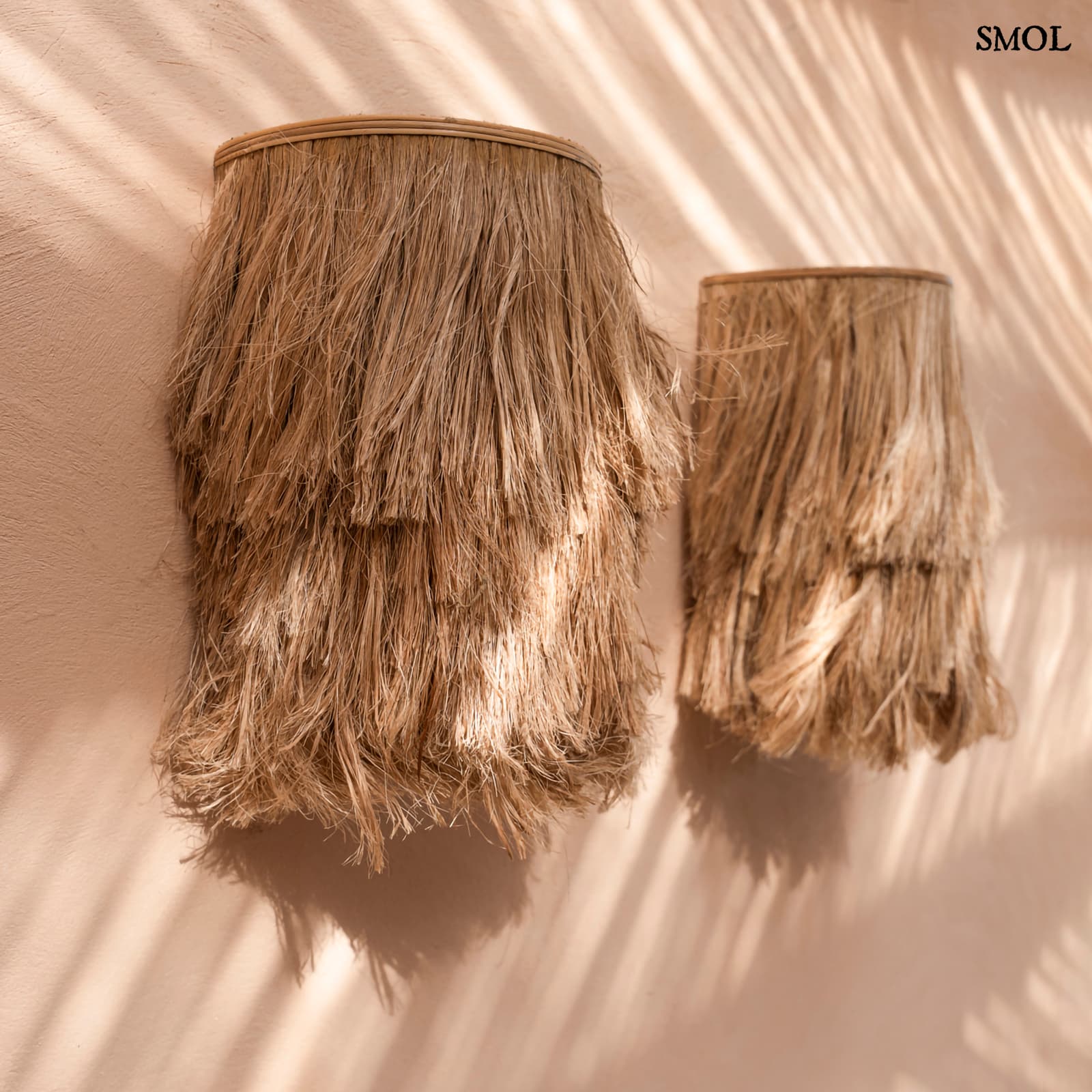ABACA – természetes falilámpa, natúr - 35 cm - smol.hu - kettő falilámpa egymás mellett a falon