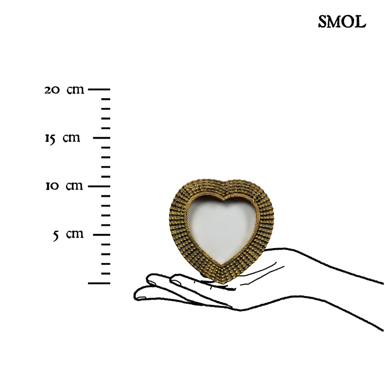 ADORE – szív alakú, antik arany asztali képkeret - 11 cm - smol.hu - méretarányosan