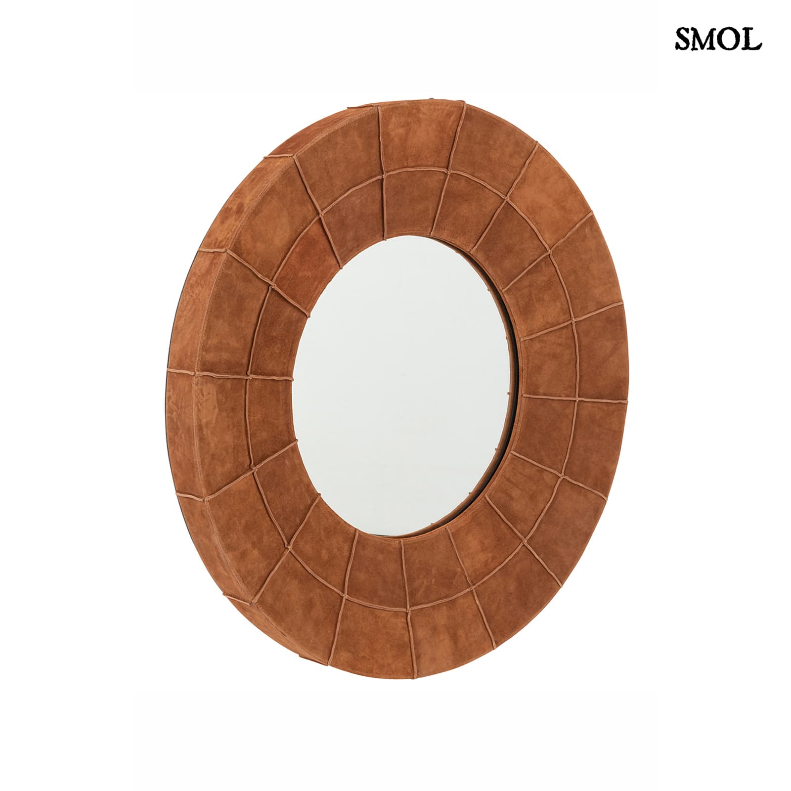 ASTOR - kerek falitükör valódi bőr kerettel - 71 cm - smol.hu - fehér háttérrel