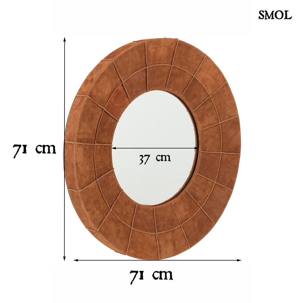 ASTOR - kerek falitükör valódi bőr kerettel - 71 cm - smol.hu - méretekkel