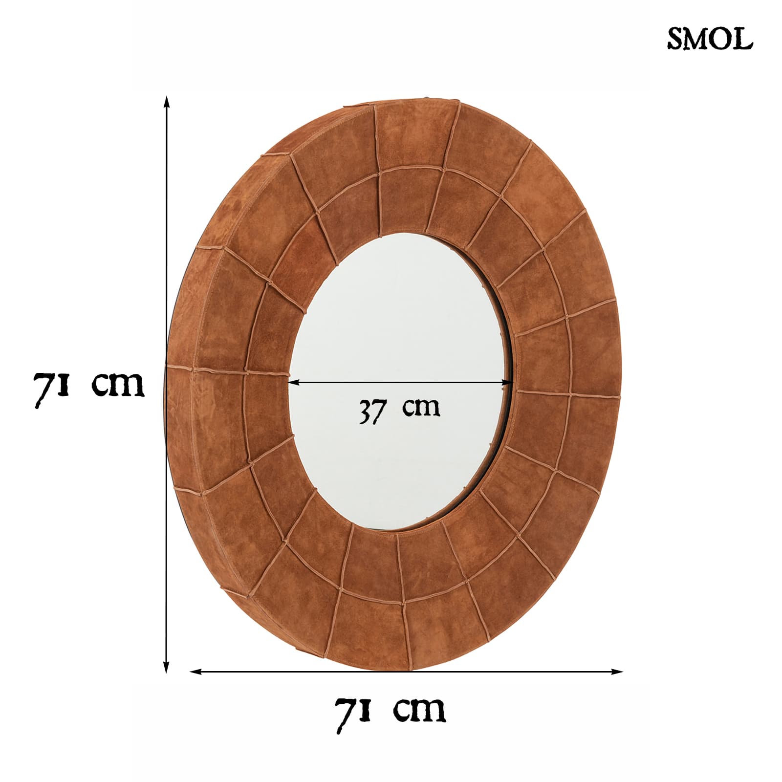 ASTOR - kerek falitükör valódi bőr kerettel - 71 cm - smol.hu - méretekkel