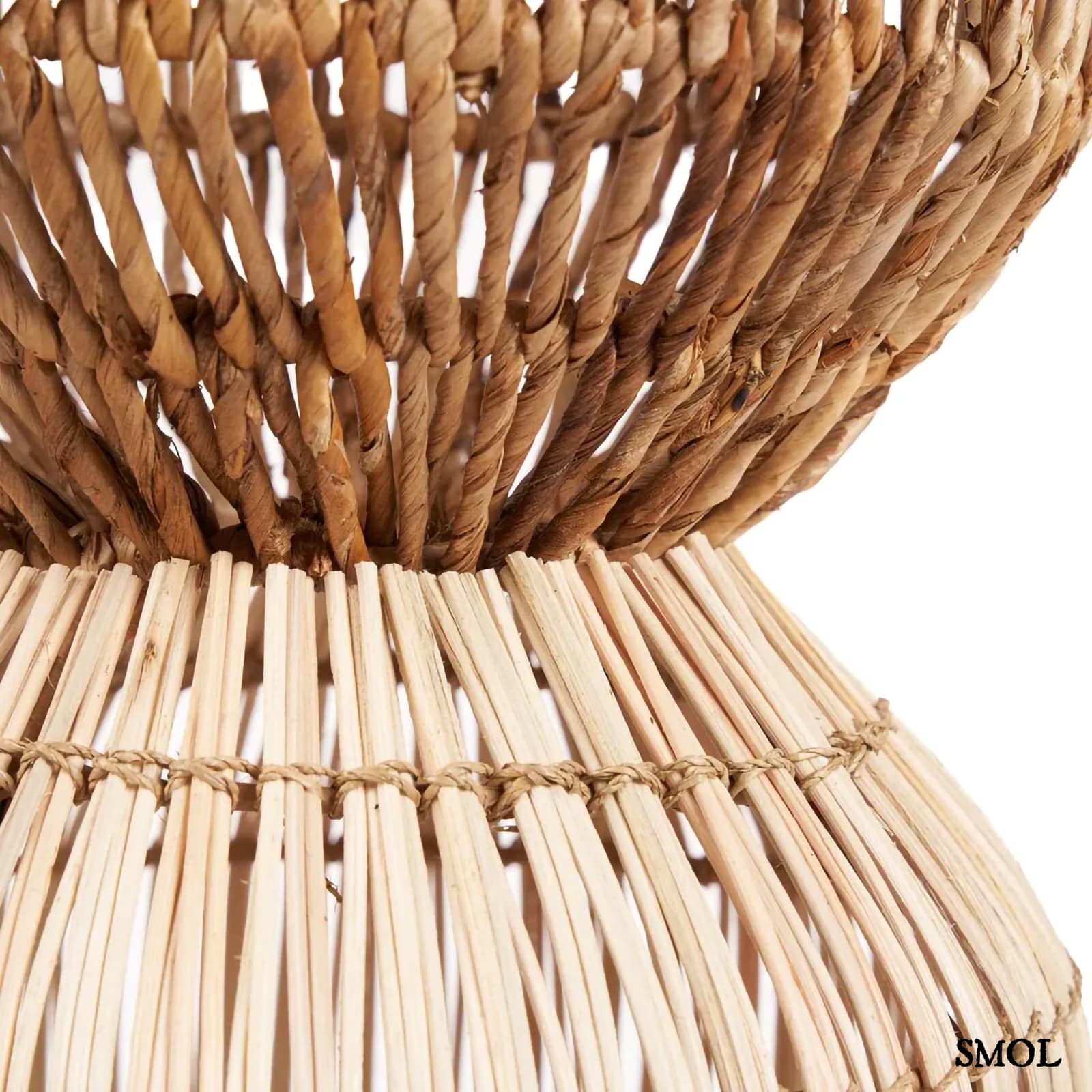 Álló- és Függőlámpaernyő - banánlevél és rattan, 60 cm | CHEMCHEM - smol.hu - középső rész nagyítva