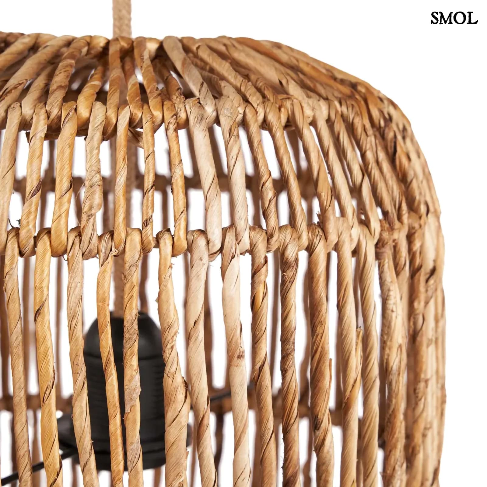 Álló- és Függőlámpaernyő - banánlevél és rattan, 60 cm | CHEMCHEM - smol.hu - felső rész nagyítva