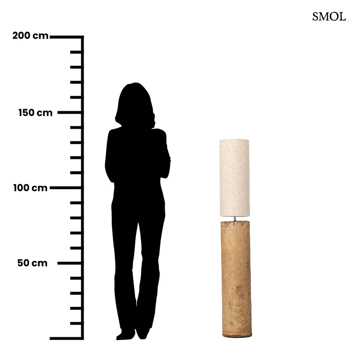 Iszapbarna papírmasé állólámpa totem formával, L méret, 20×75 cm, méretarányosan