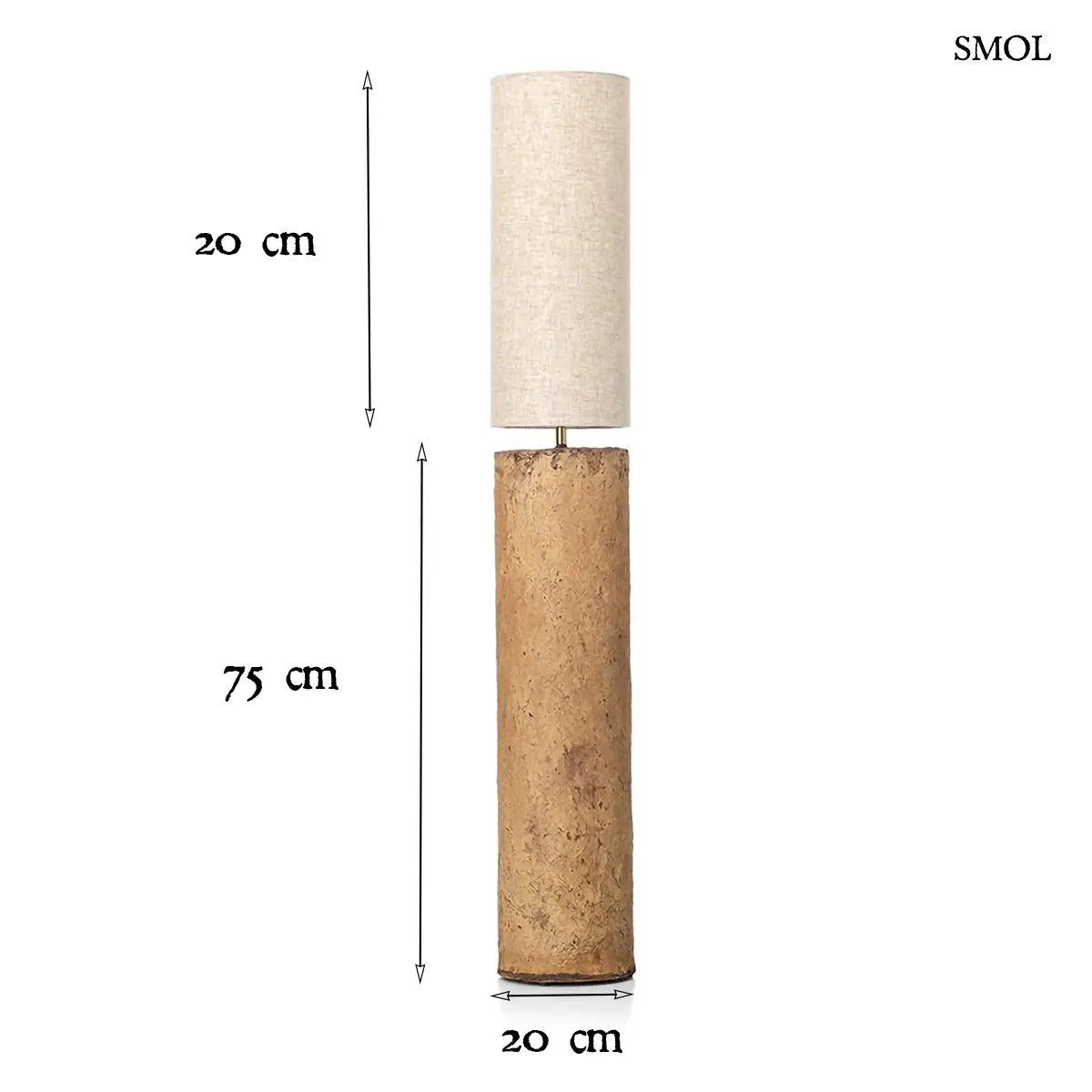 Iszapbarna papírmasé állólámpa totem formával, L méret, 20×75 cm, méretekkel