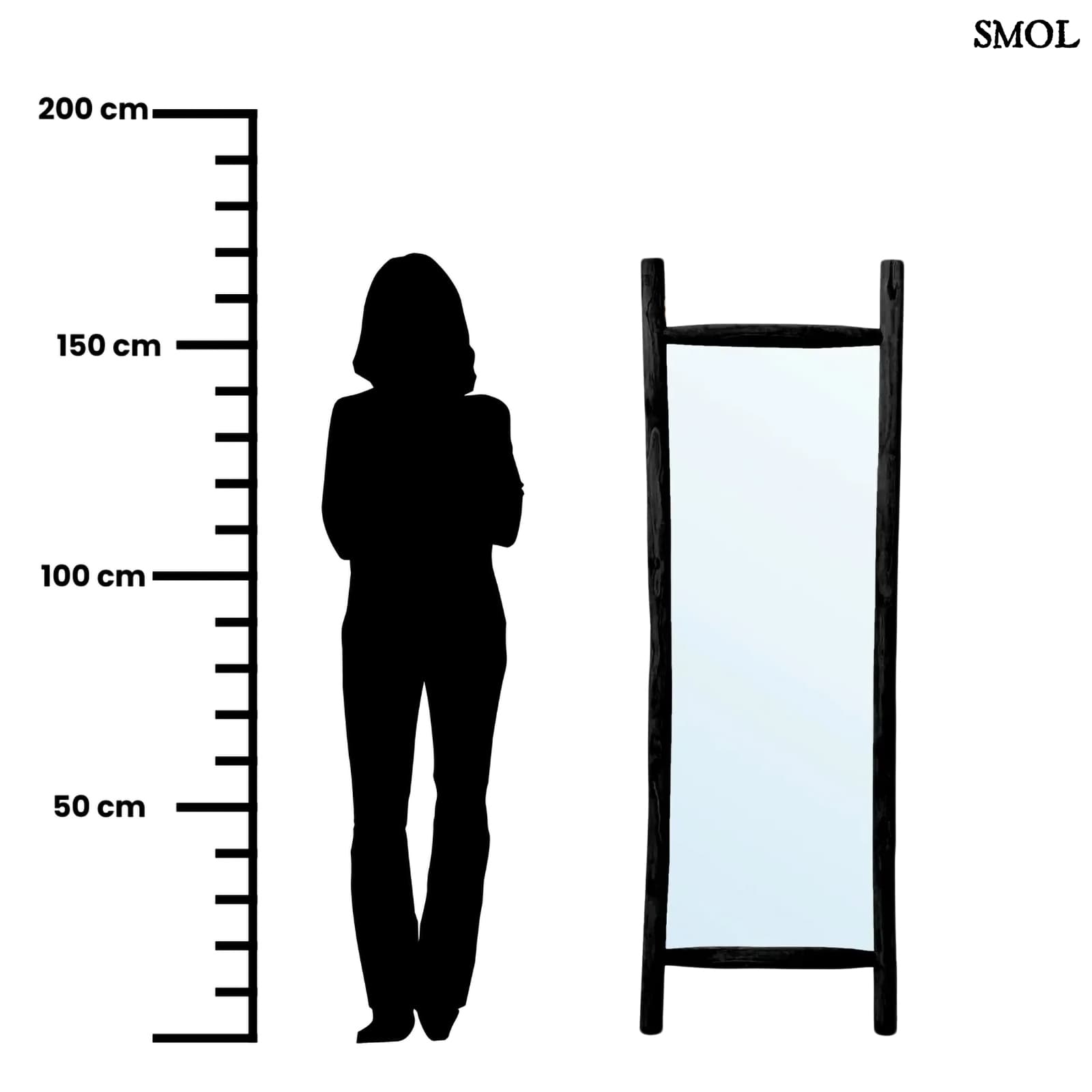 Állótükör - fekete, teakfa kerettel, 170 cm | ISLAND - smol.hu -  méretarányosan