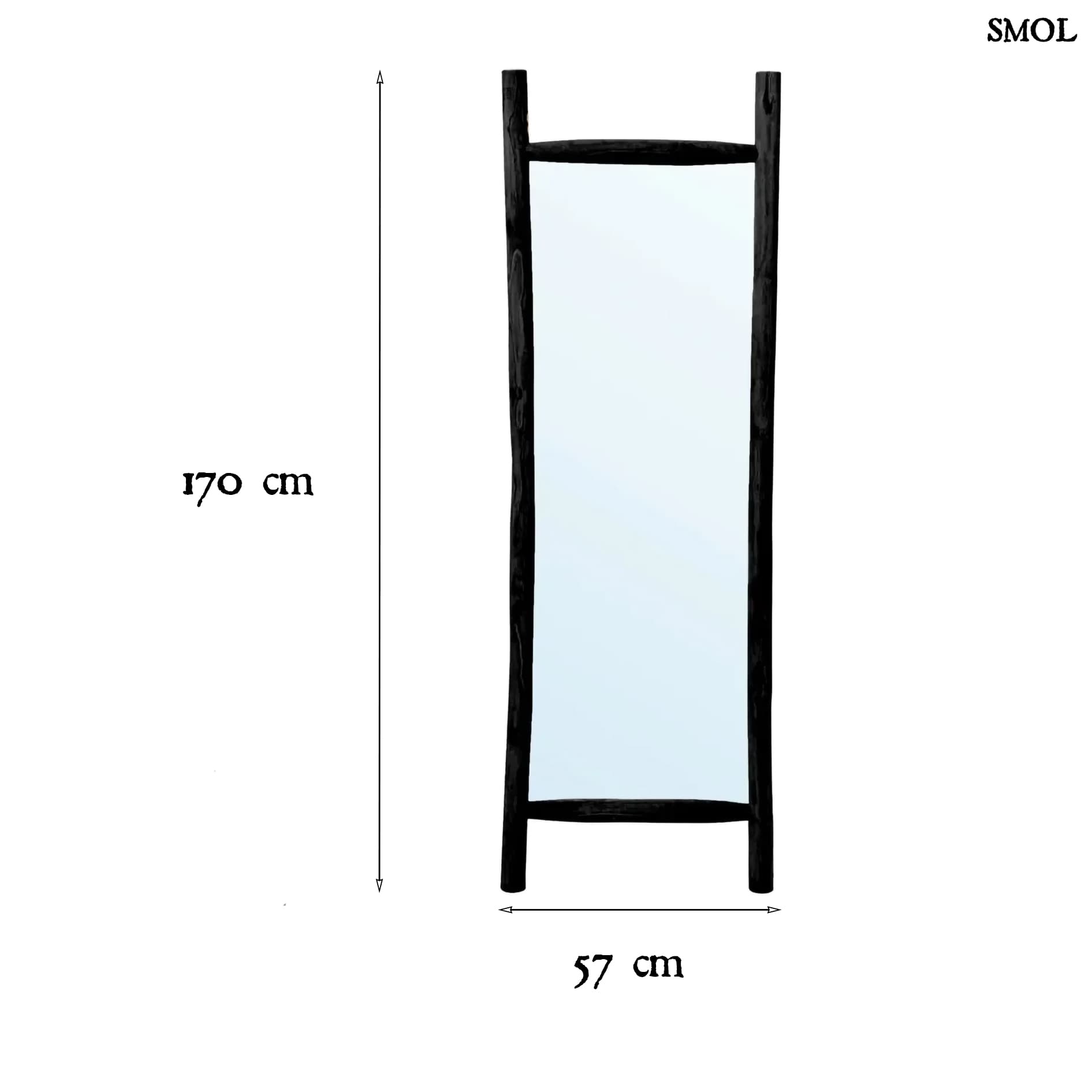Állótükör - fekete, teakfa kerettel, 170 cm | ISLAND - smol.hu - méretekkel
