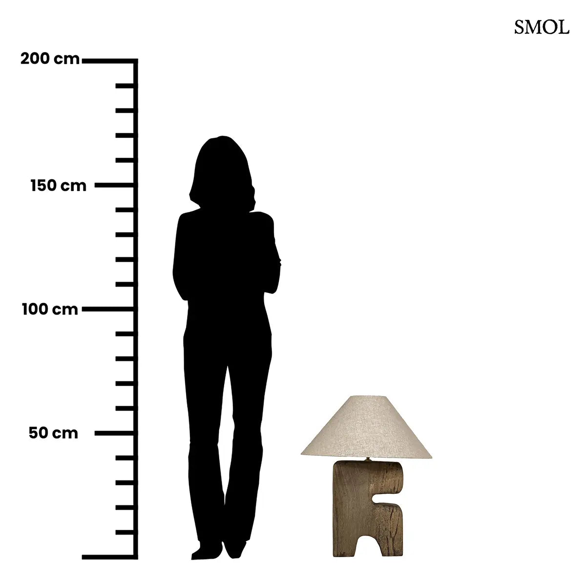 L'OBJET asztali lámpa tömör fából, barna, L méret – 30 × 40 cm, méretarányosan