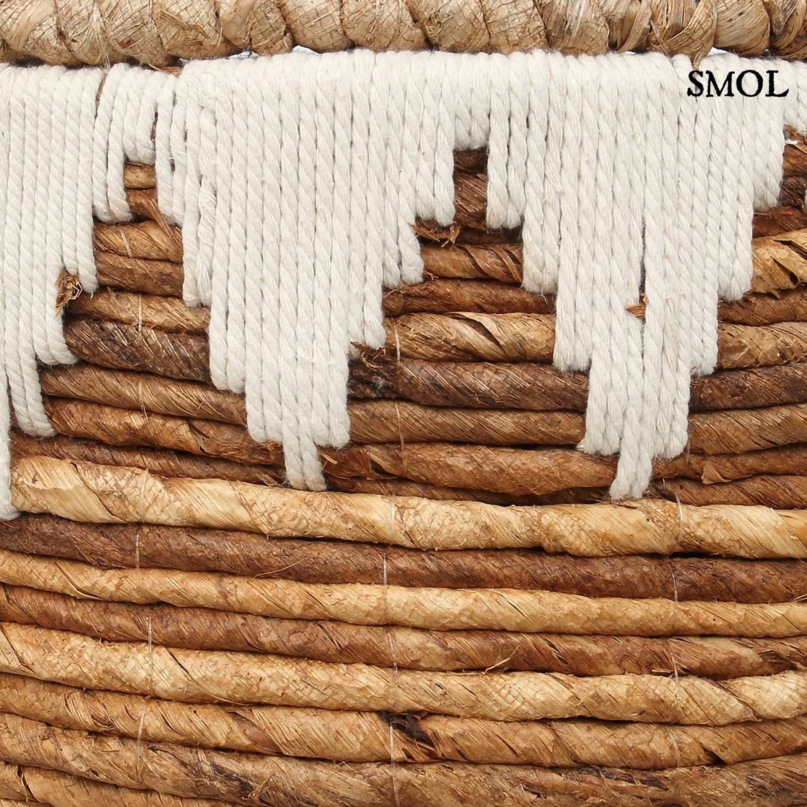 BANANA STITCH - fedeles, banánlevél tárolókosár - 50 cm - smol.hu - oldalról, hímzés nagyítva
